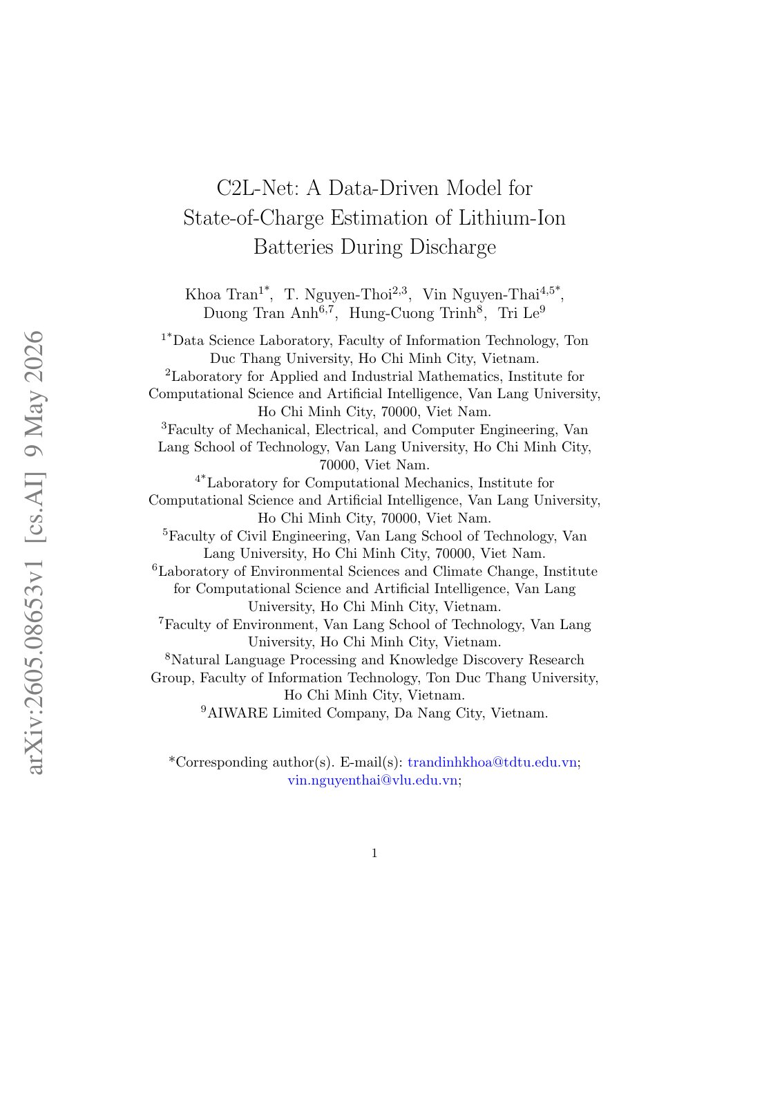 First page of C2L-Net: A Data-Driven Model for State-of-Charge Estimation of Lithium-Ion Batteries During Discharge