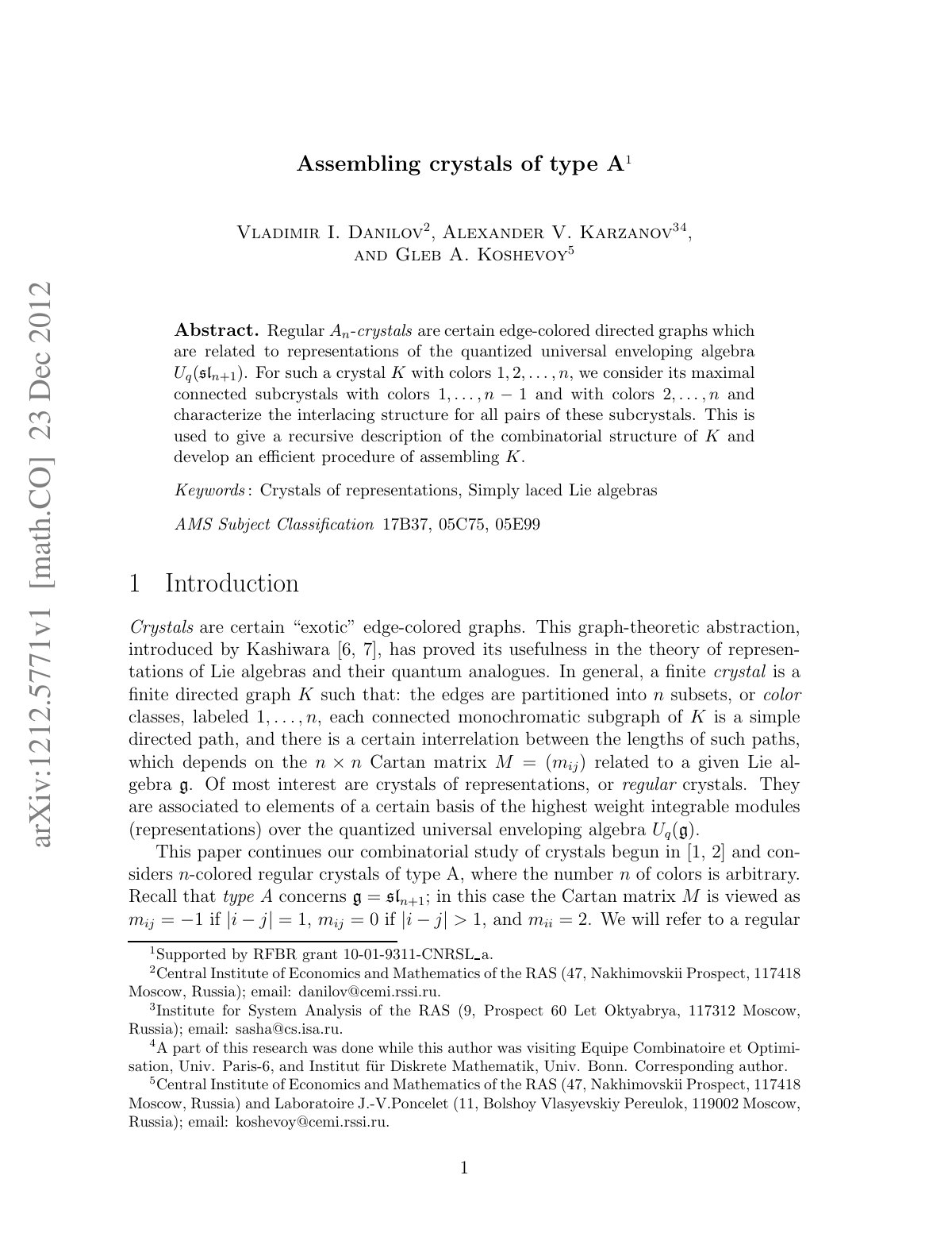First page of Assembling crystals of type A1
