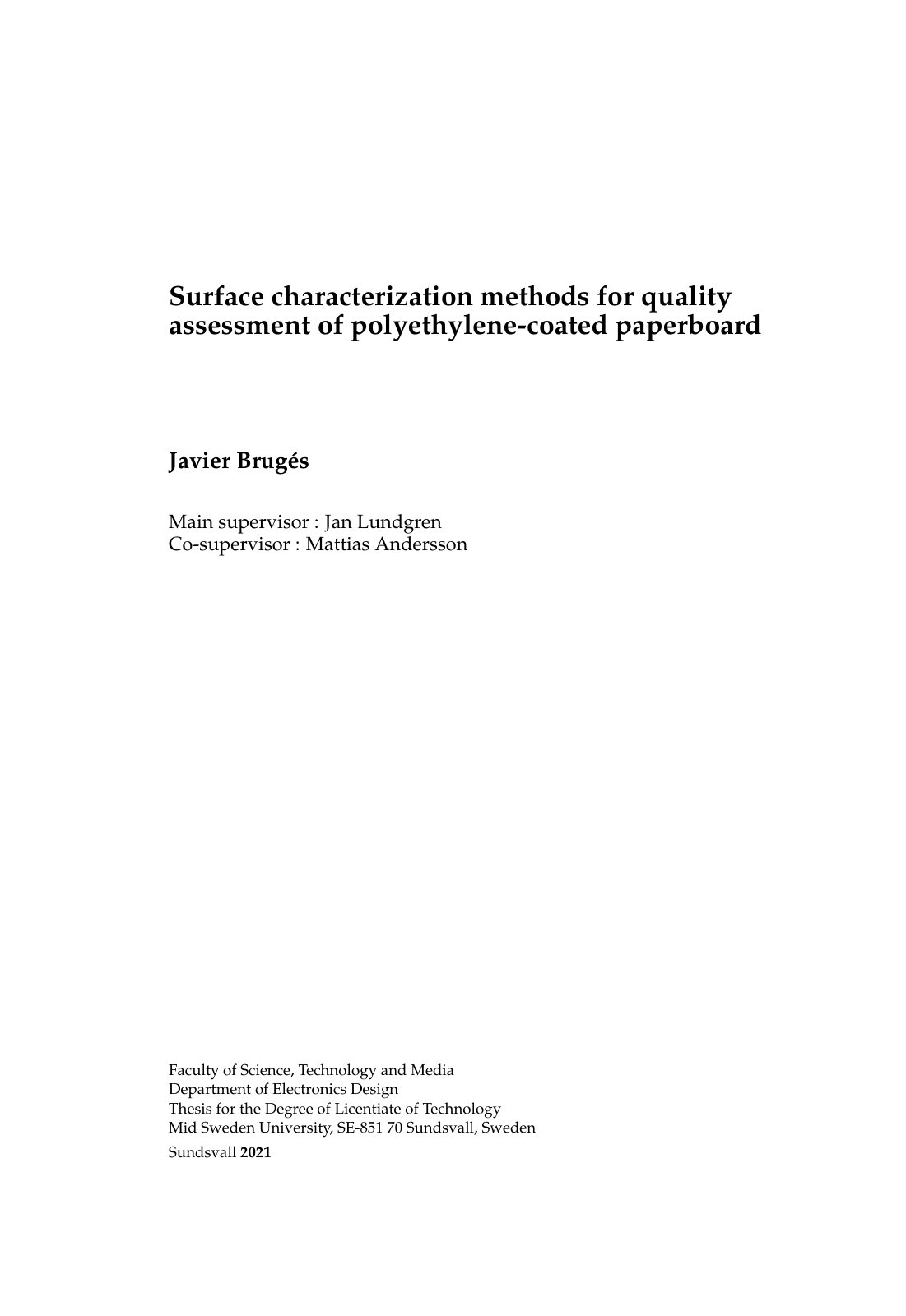 First page of 2021 Bruges Surface Characterization PE Coated Paperboard Thesis