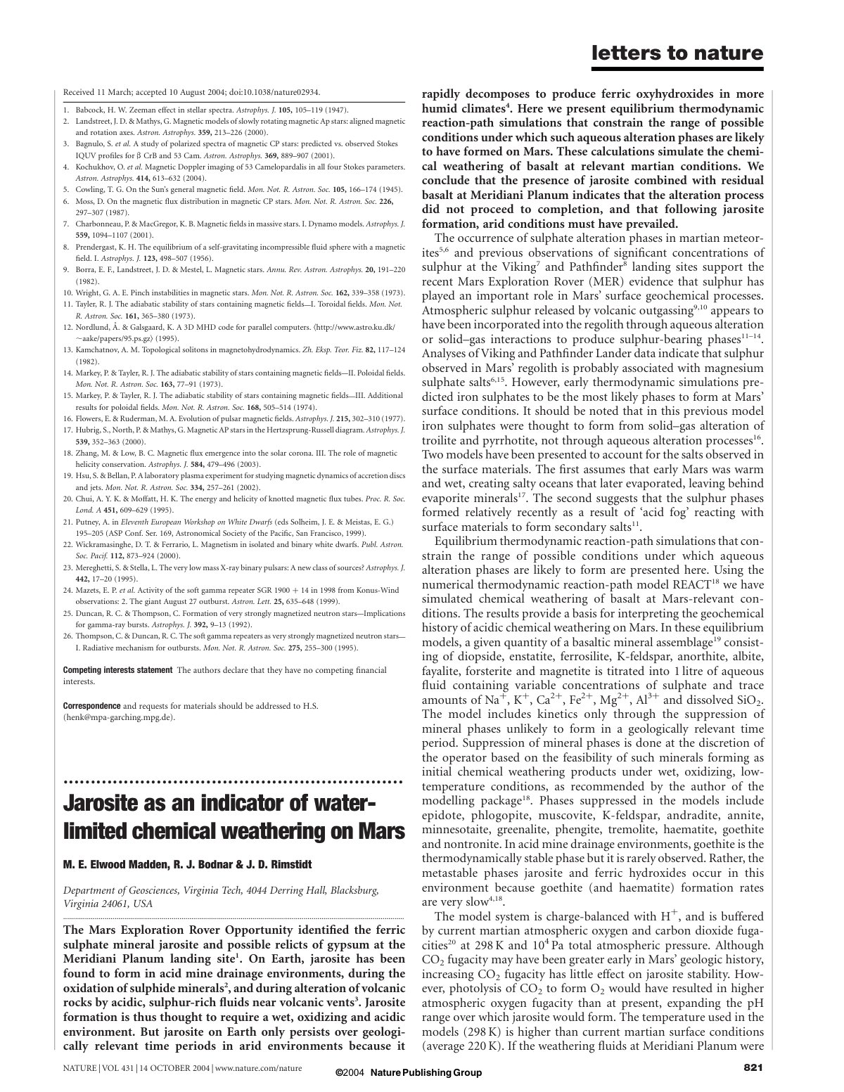 First page of Jarosite as an indicator of water limite