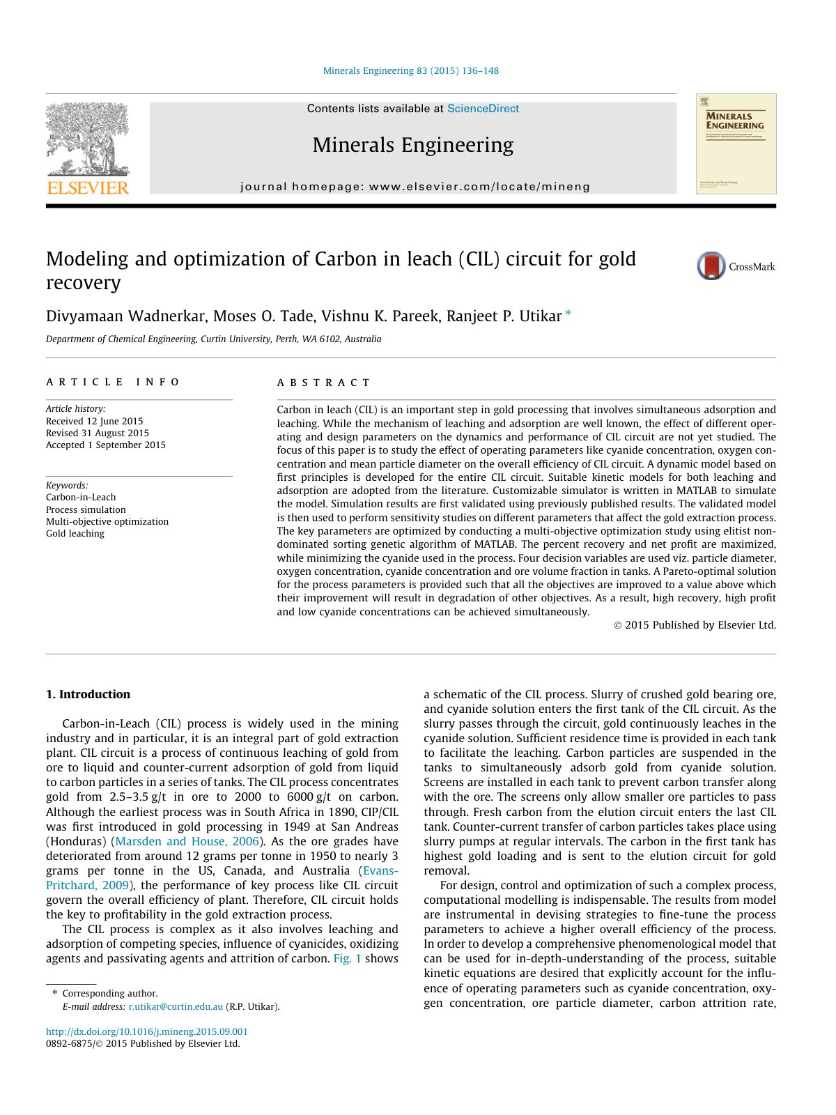 First page of Modeling and optimization of Carbon in l