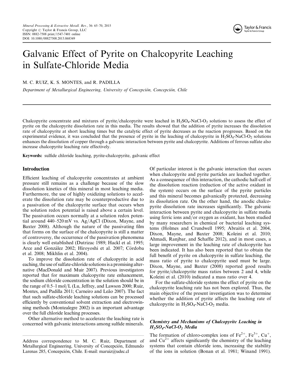 First page of Galvanic Effect of Pyrite on Chalcopyrit