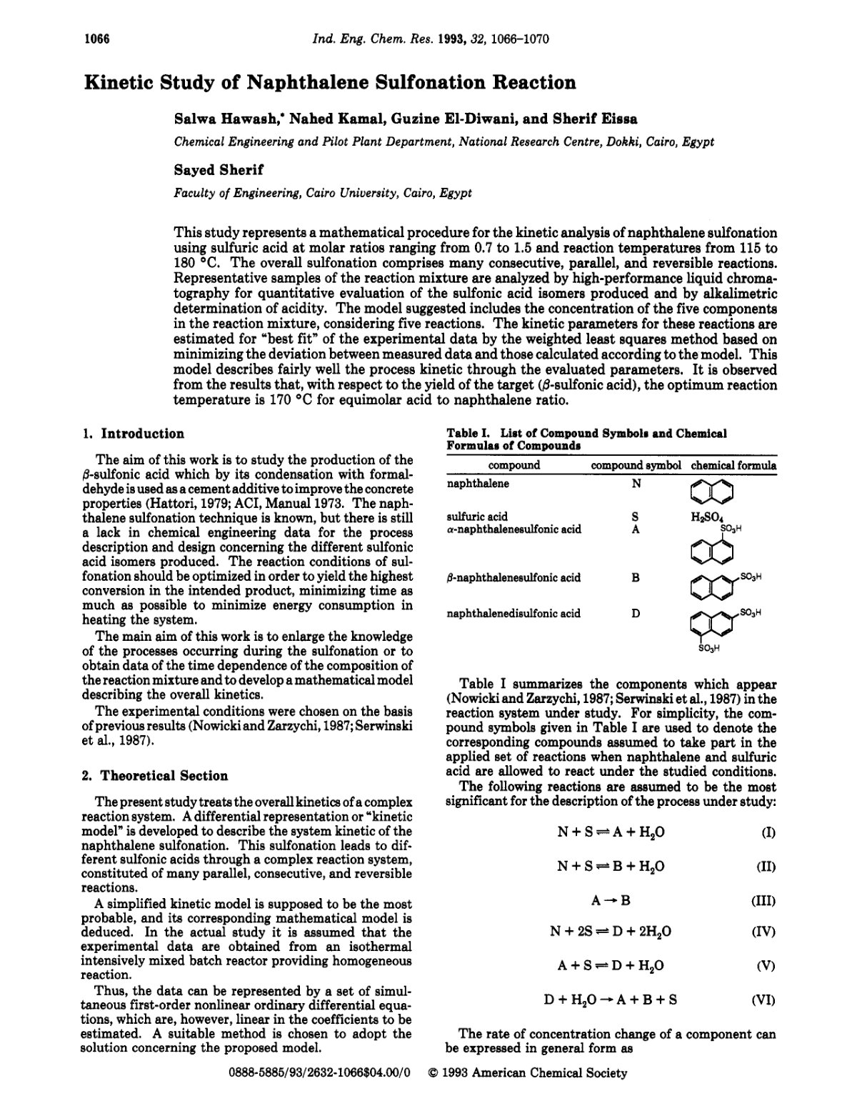 First page of Kinetic Study of Naphthalene Sulfonation Reaction
