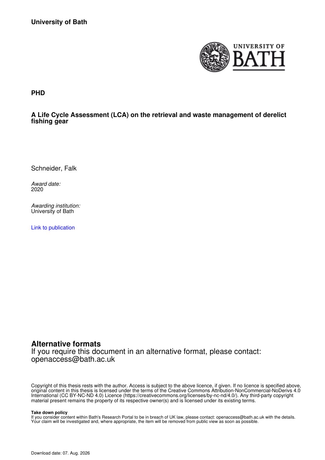 First page of University of Bath