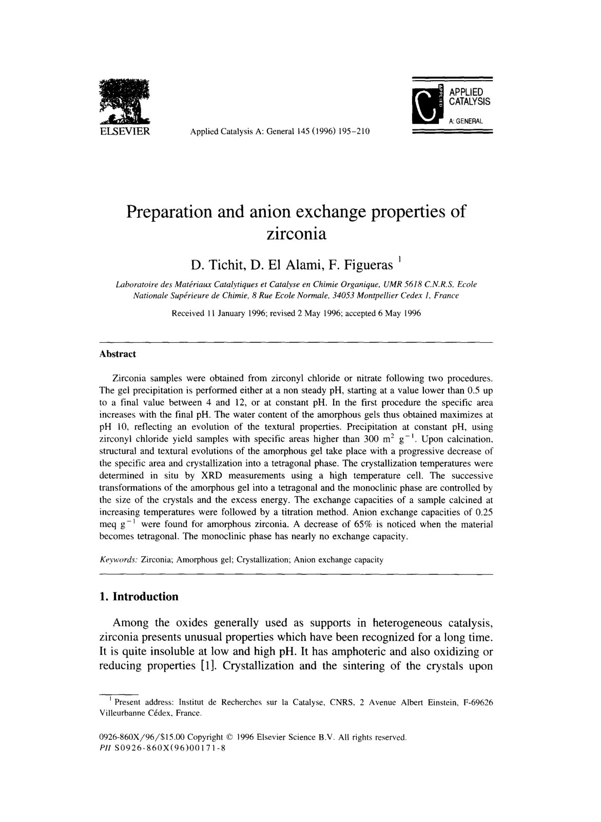 First page of Preparation and anion exchange propertie
