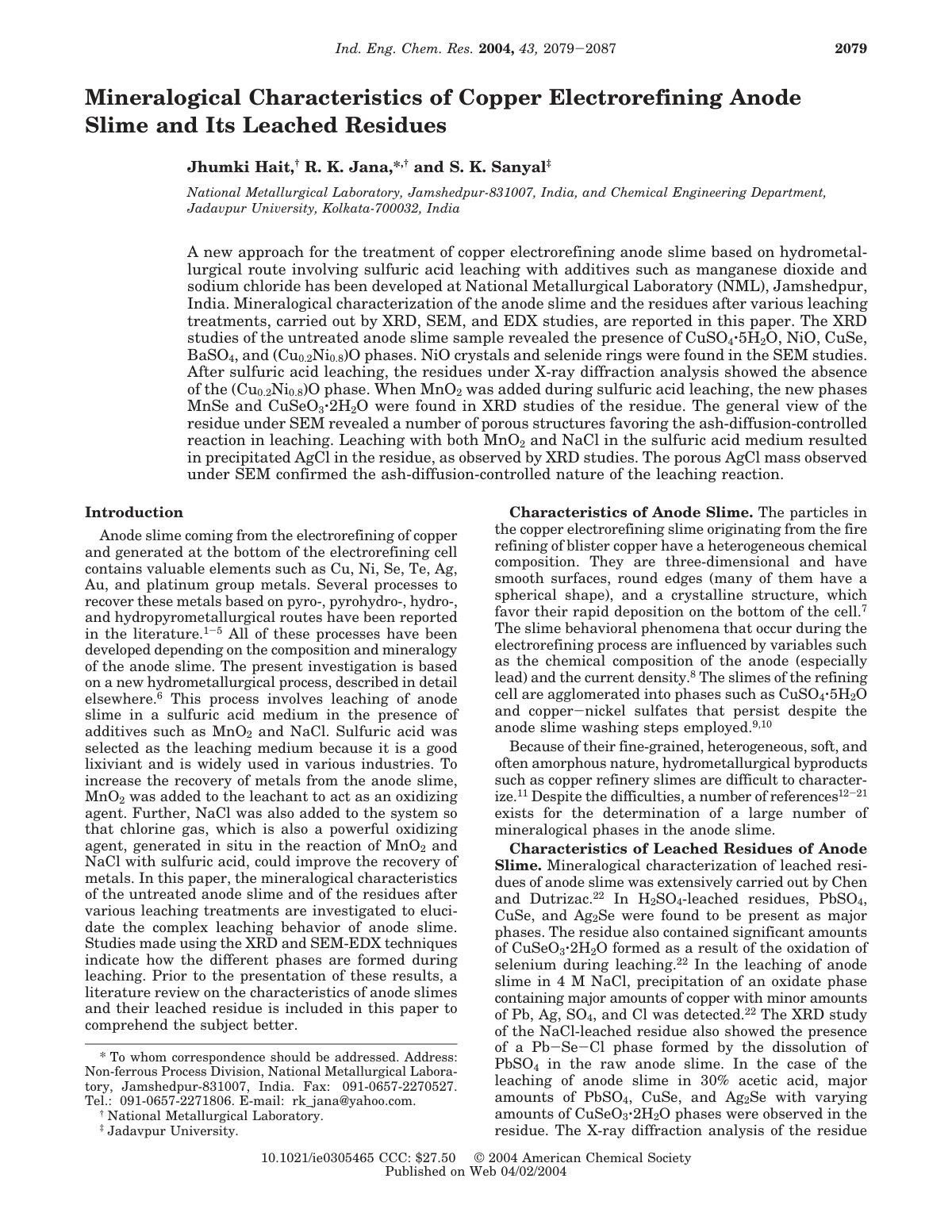 First page of Mineralogical Characteristics of Copper