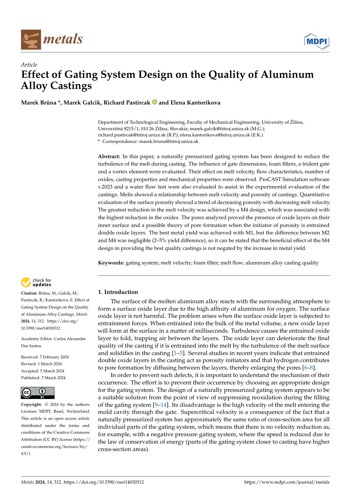 First page of Effect of Gating System Design on the Quality of Aluminum Alloy Castings