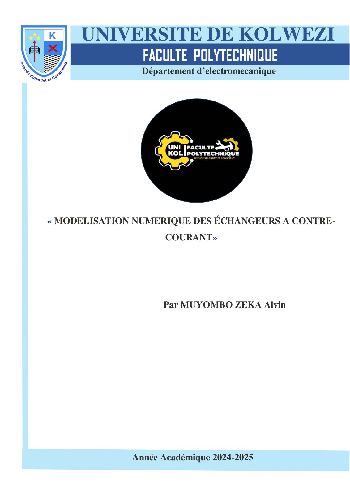 First page of MODELISATION NUMÉRIQUE DES ÉCHANGEURS À CONTRE COURANT