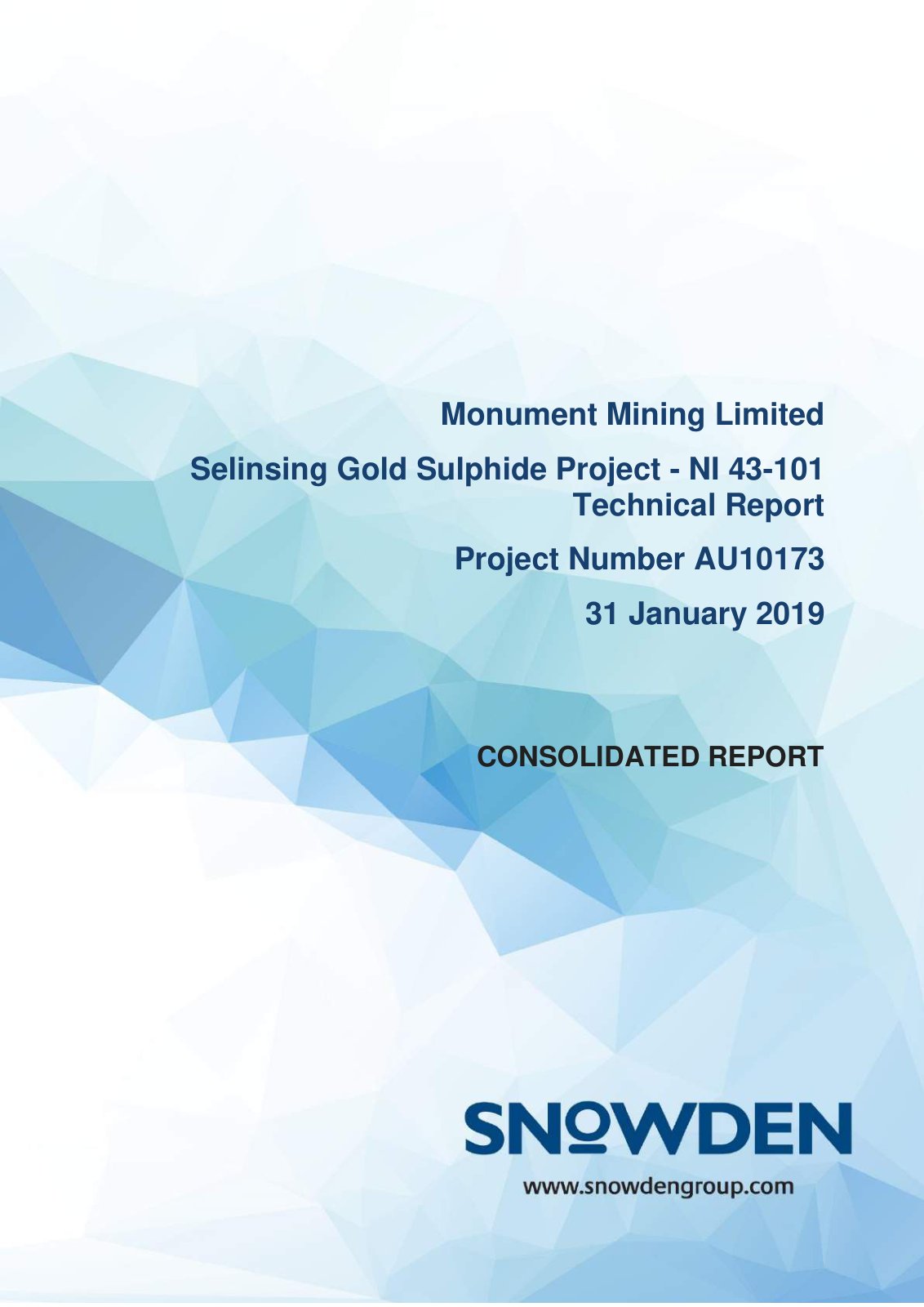 First page of Selinsing Gold Sulphide Project - NI 43-101 Technical Report