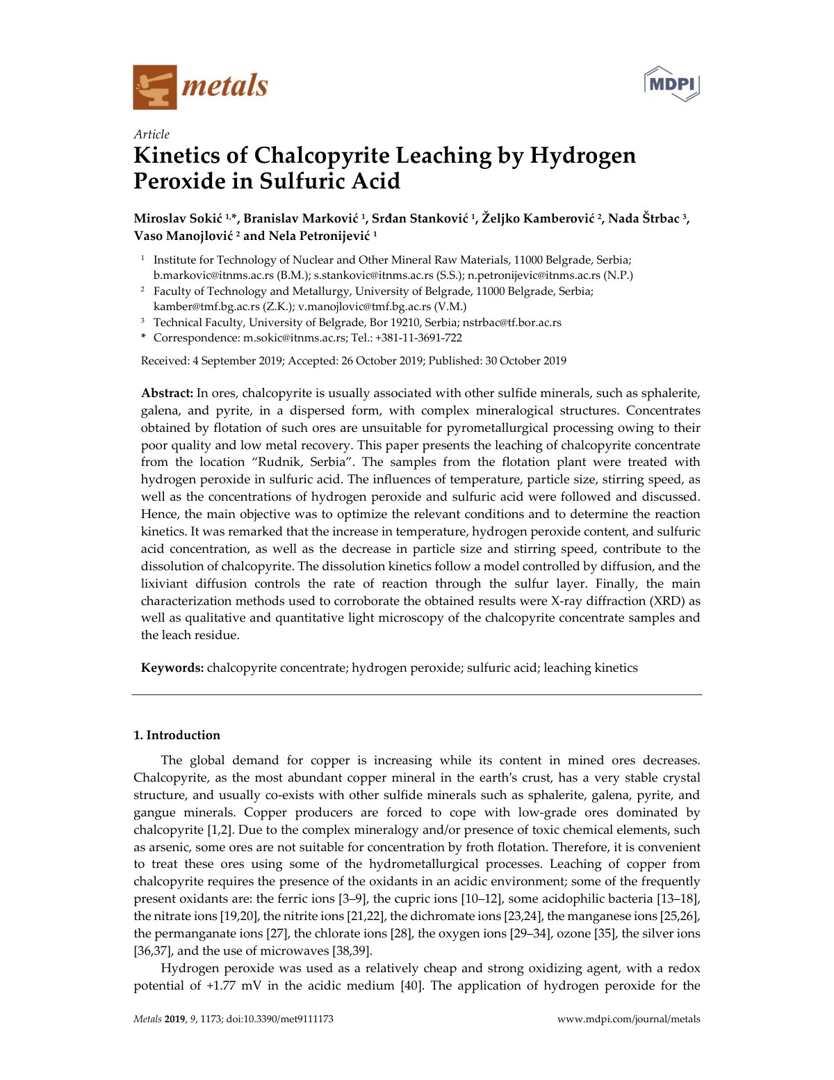 First page of Kinetics of Chalcopyrite Leaching by Hyd