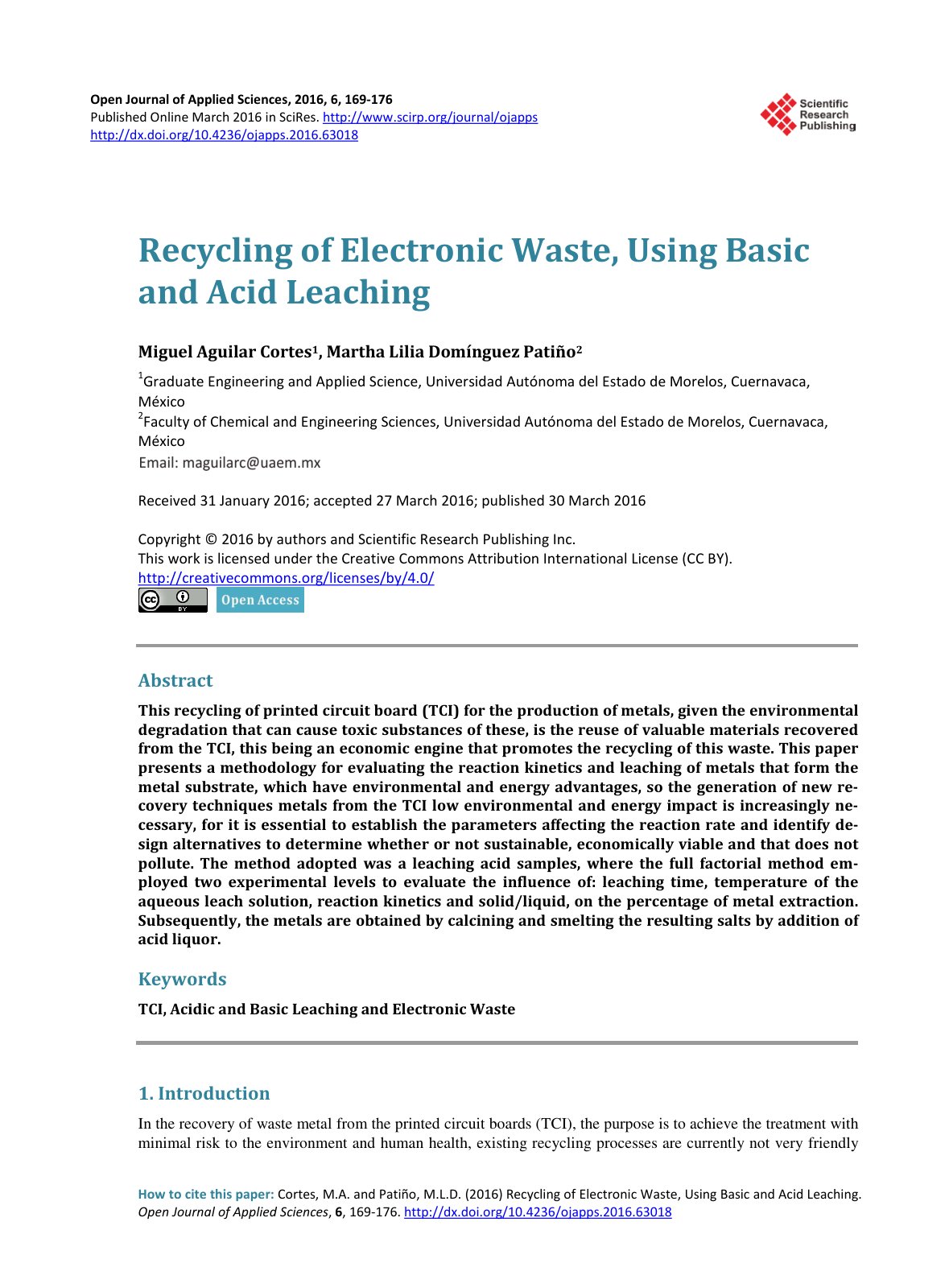 First page of Recycling of Electronic Waste Using Basi