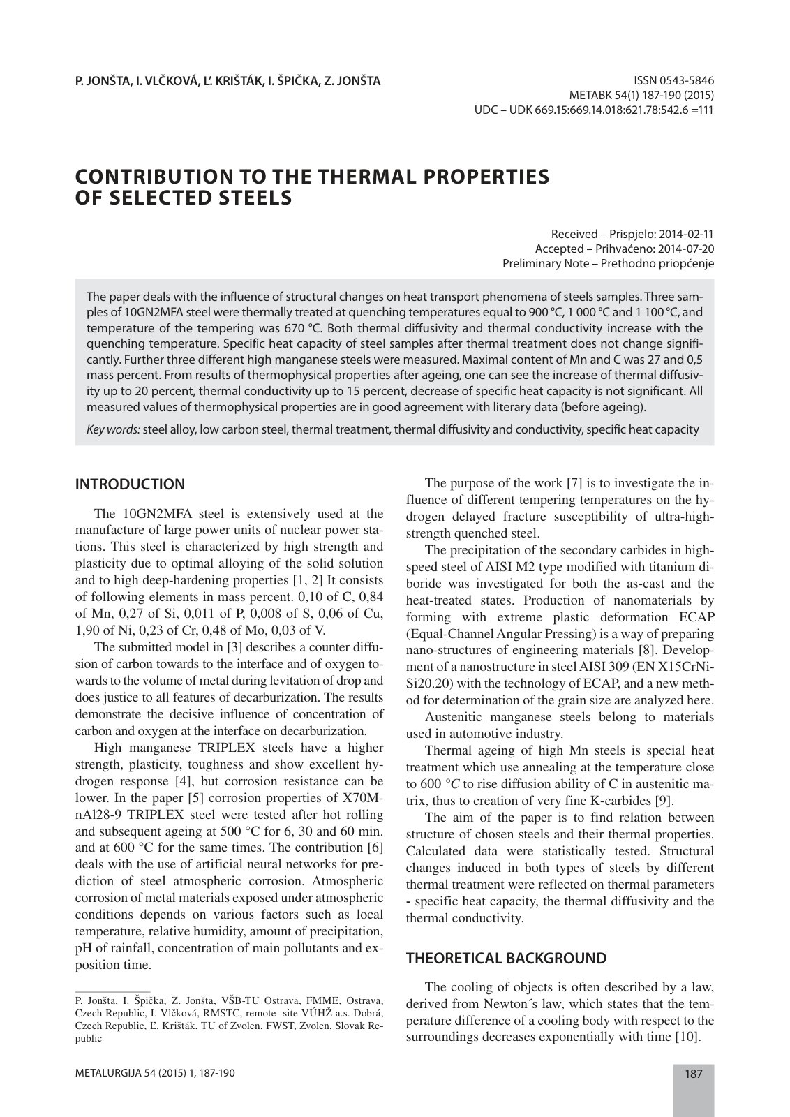 First page of Contribution to the thermal properties o