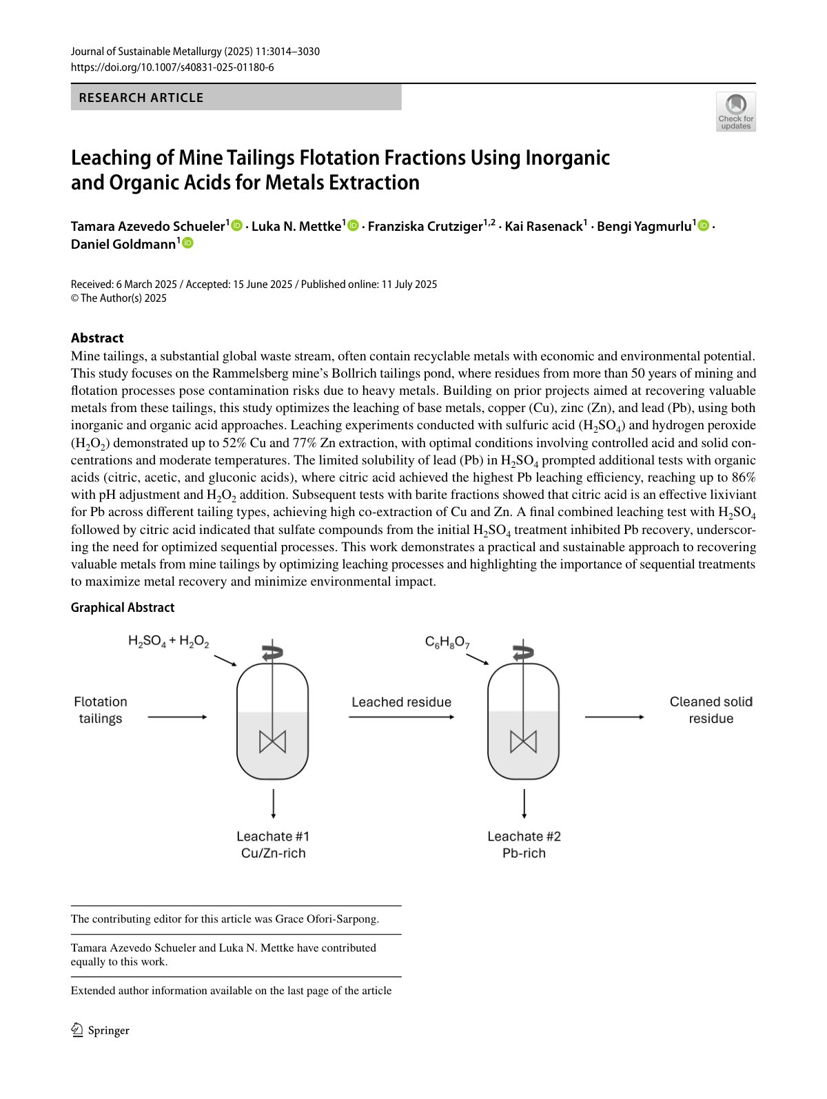 First page of 2025   Schueler   Acid leaching of mine tailings flotation fractions