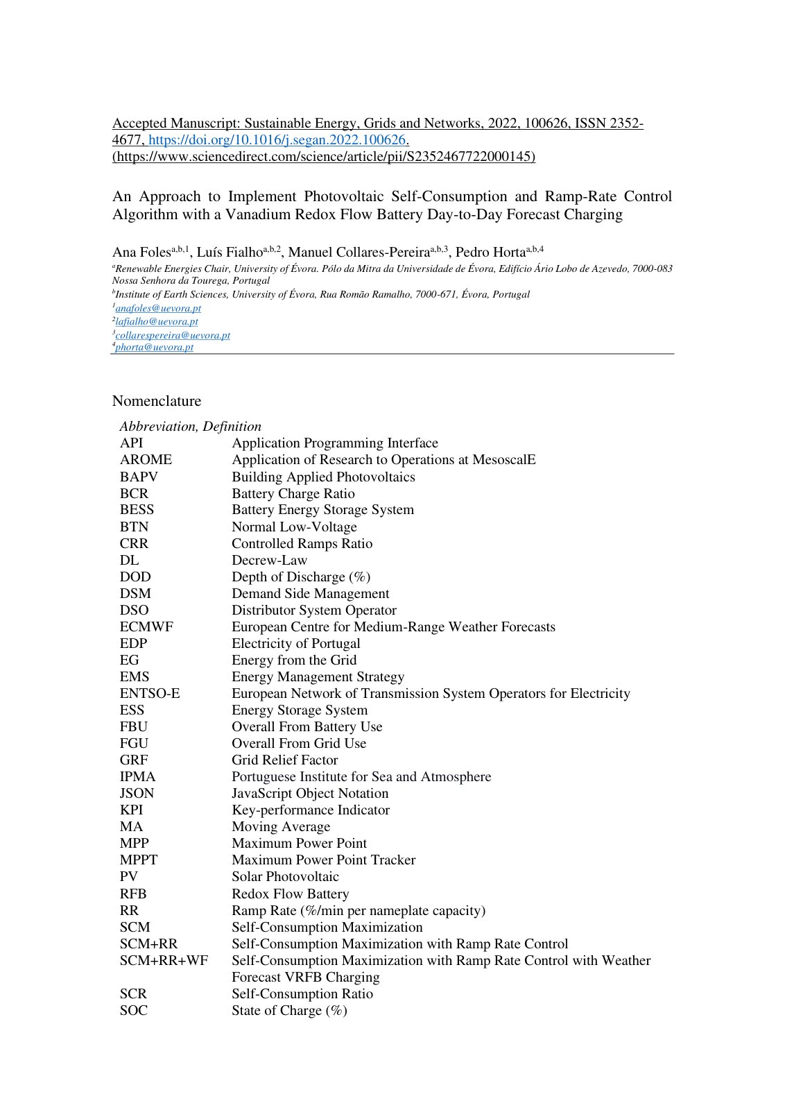 First page of Accepted Manuscript: Sustainable Energy, Grids and Networks, 2022, 100626, ISSN 2352-