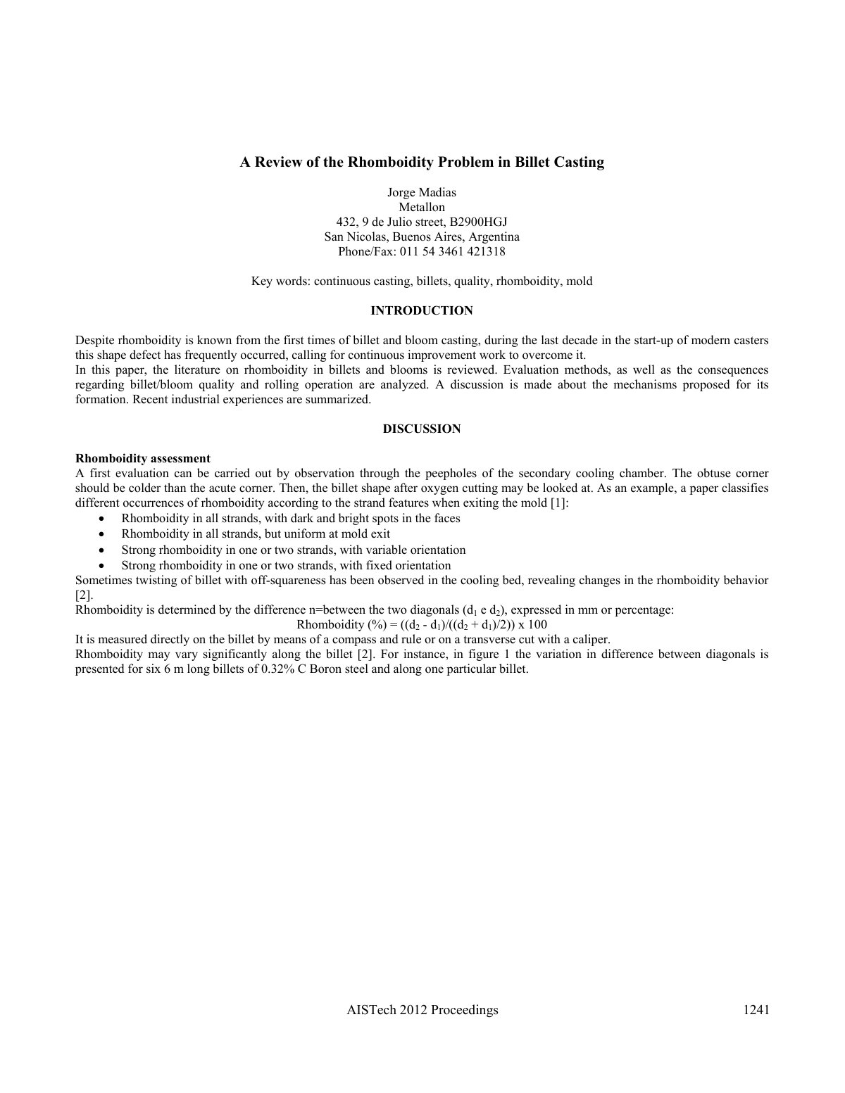First page of A Review of the Rhomboidity Problem in B