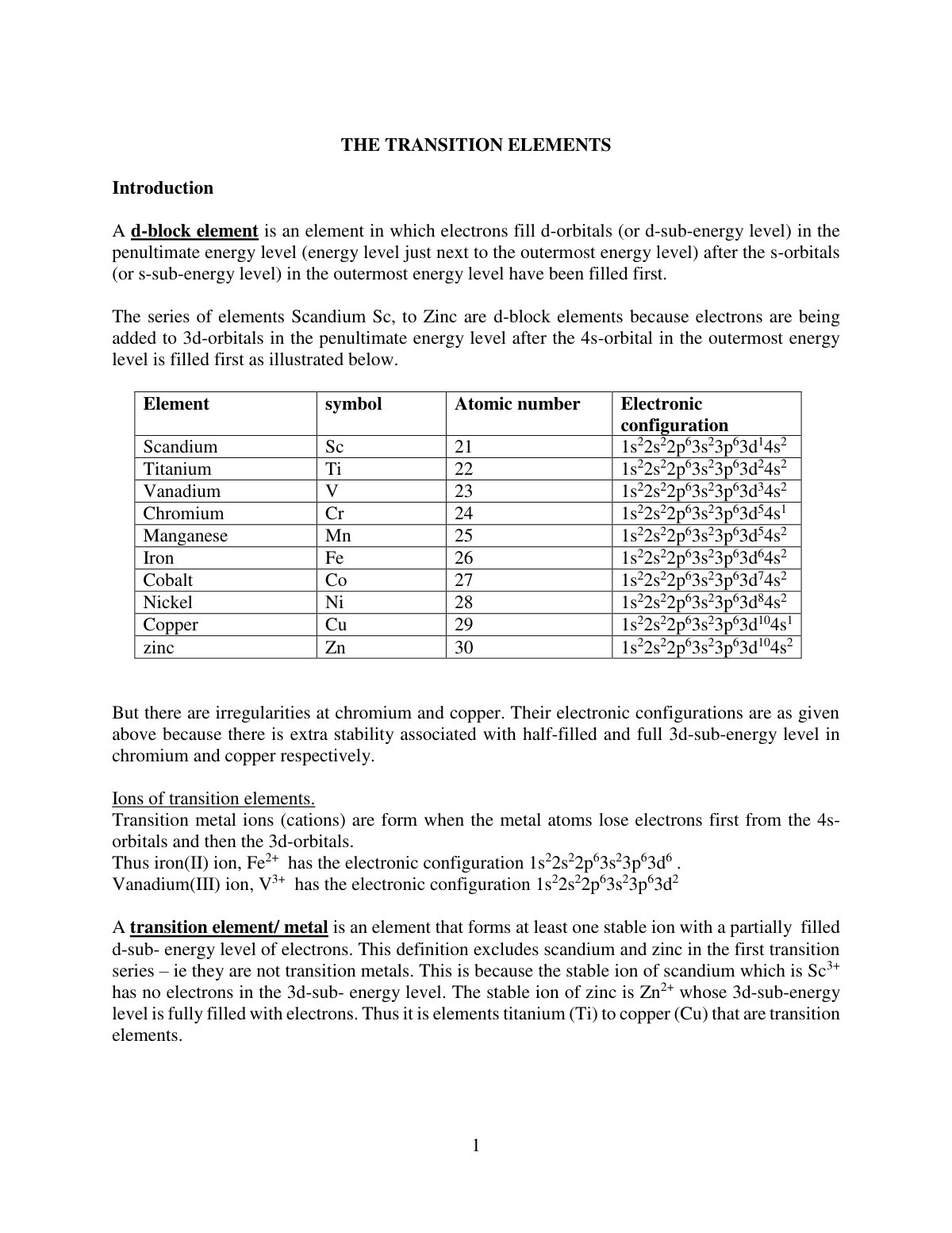 First page of Good TRANSITION METALS