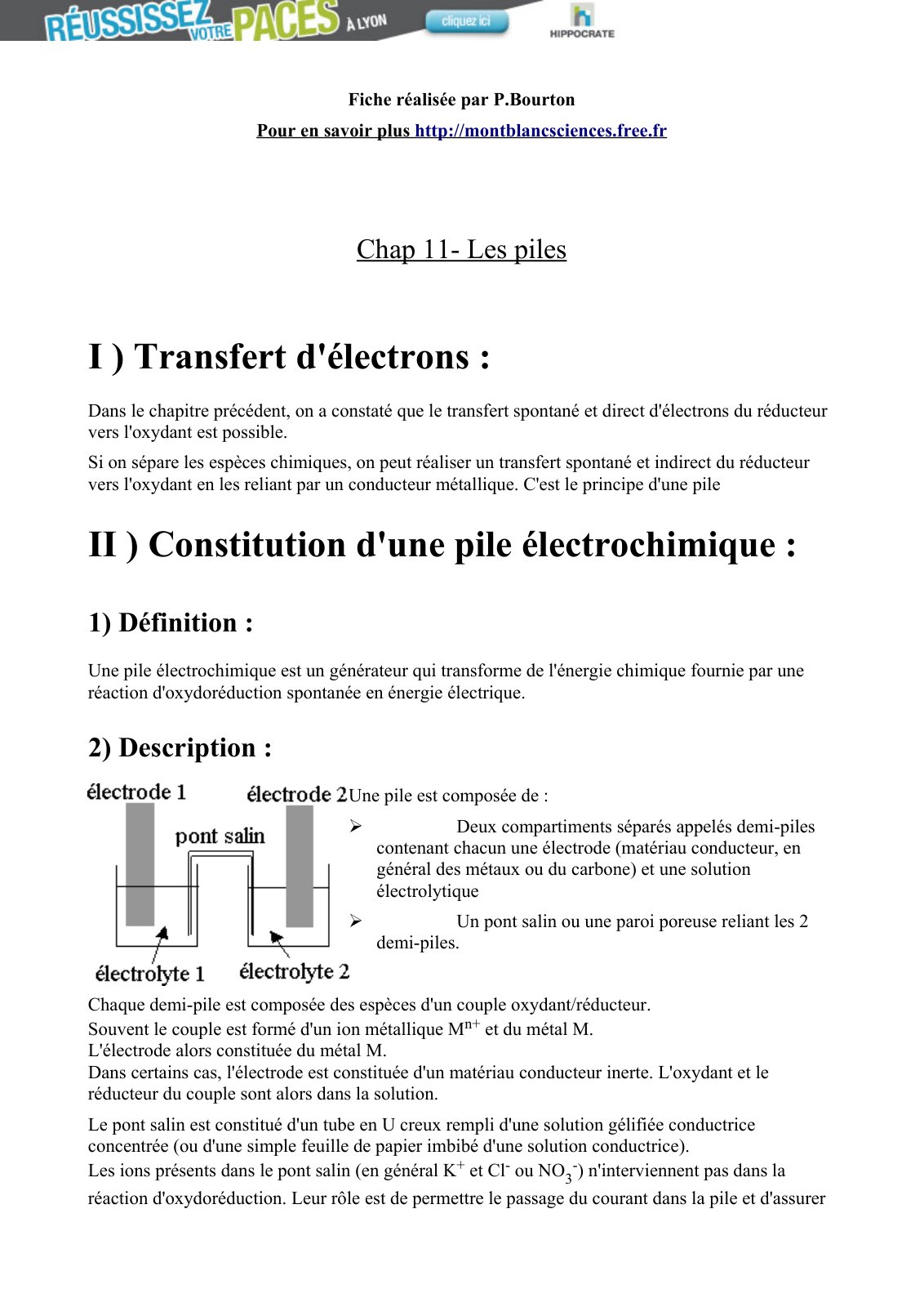 First page of Les piles en Physique Chimie serie S