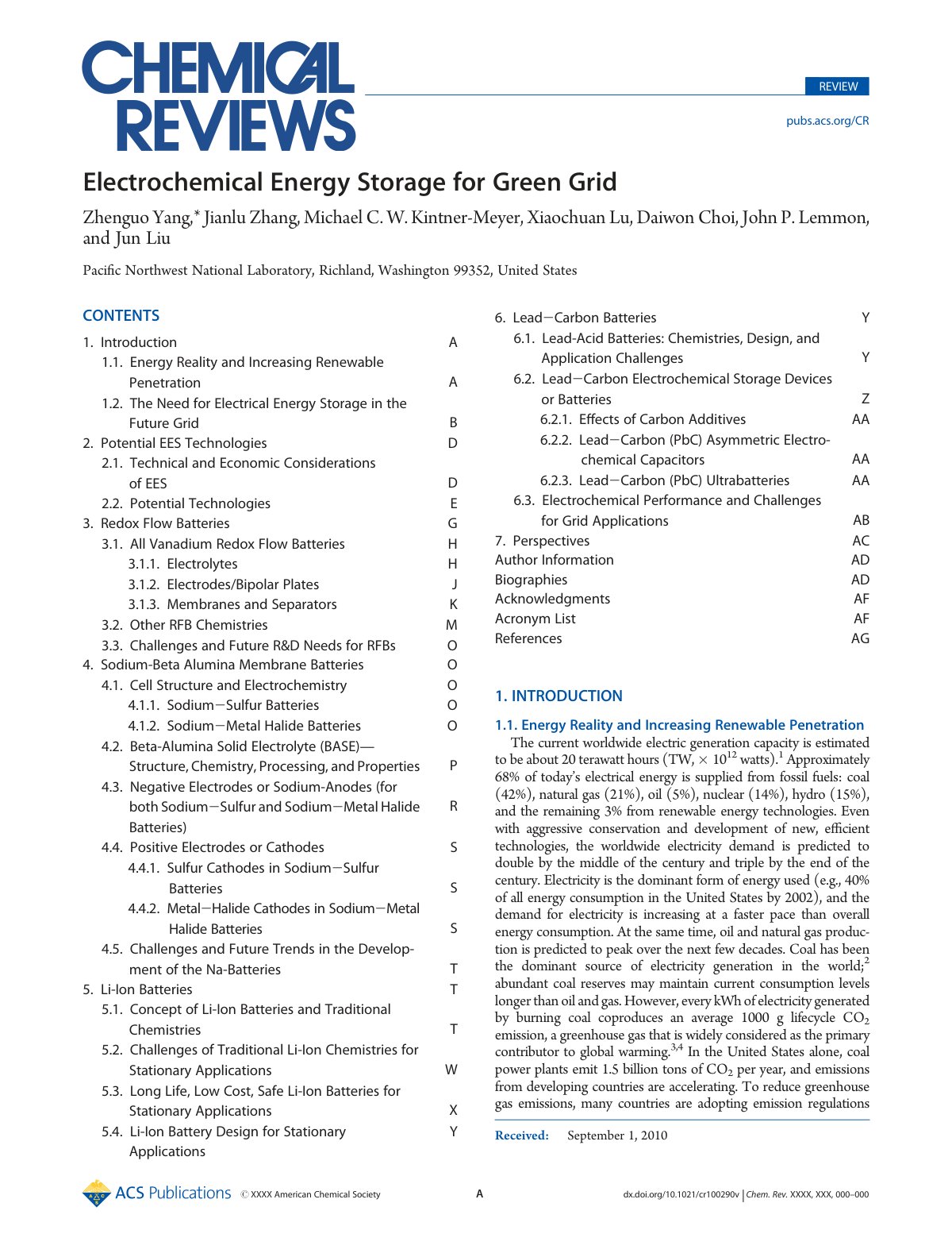First page of Electrochemical energy storage for green