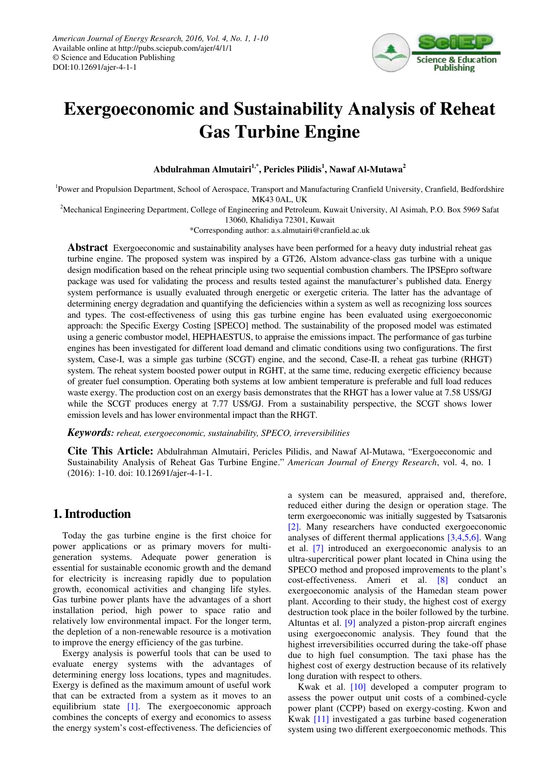 First page of Exergoeconomic and Sustainability Analys