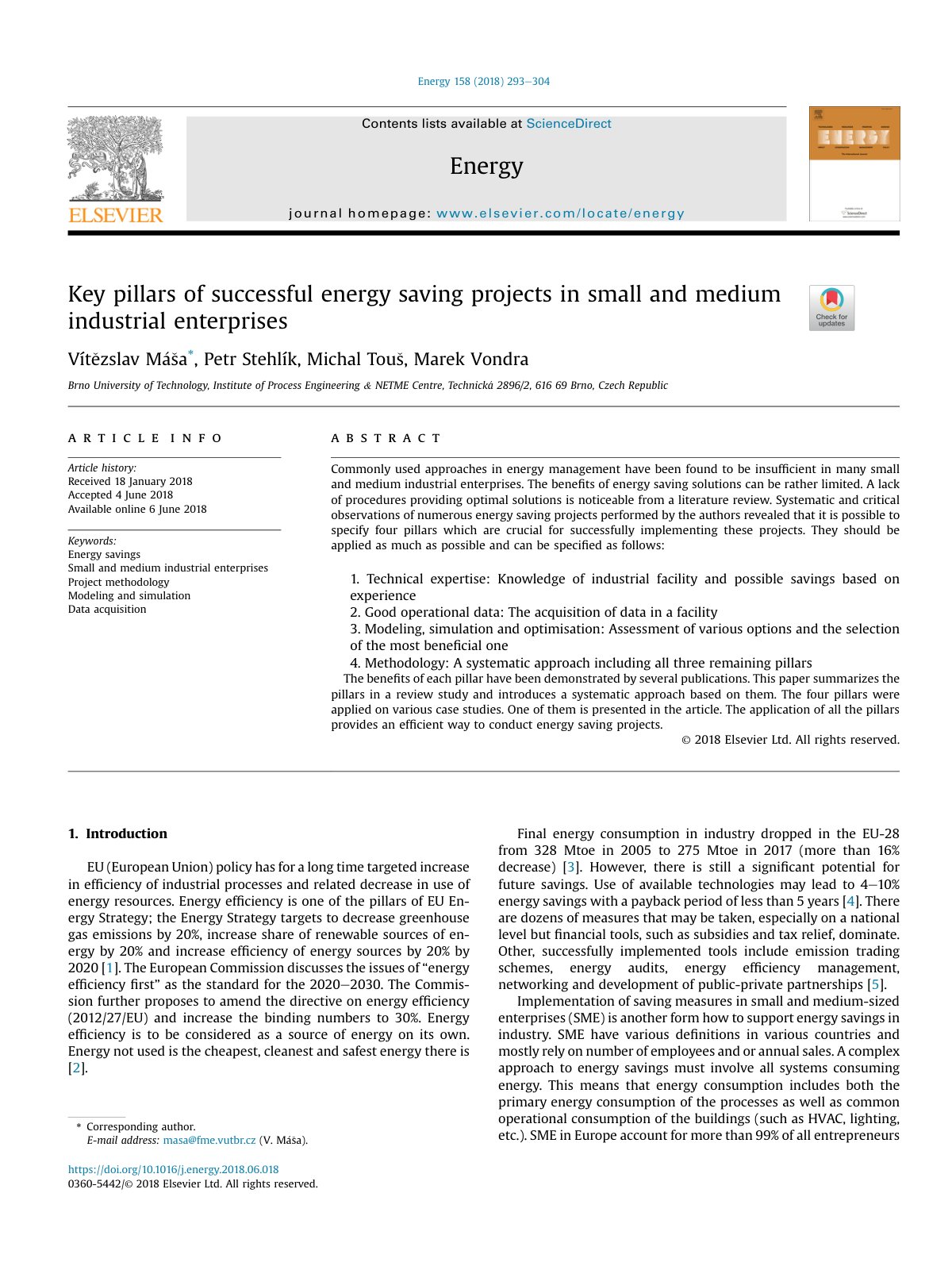 First page of Key pillars of successful energy saving