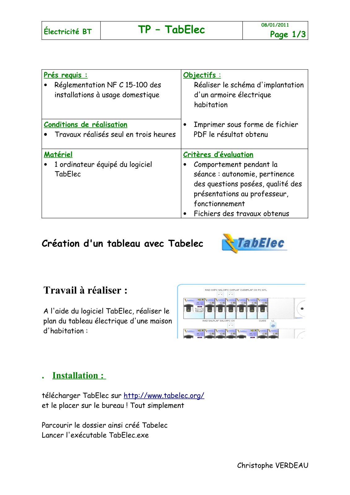 First page of Électricité BT TP – TabElec