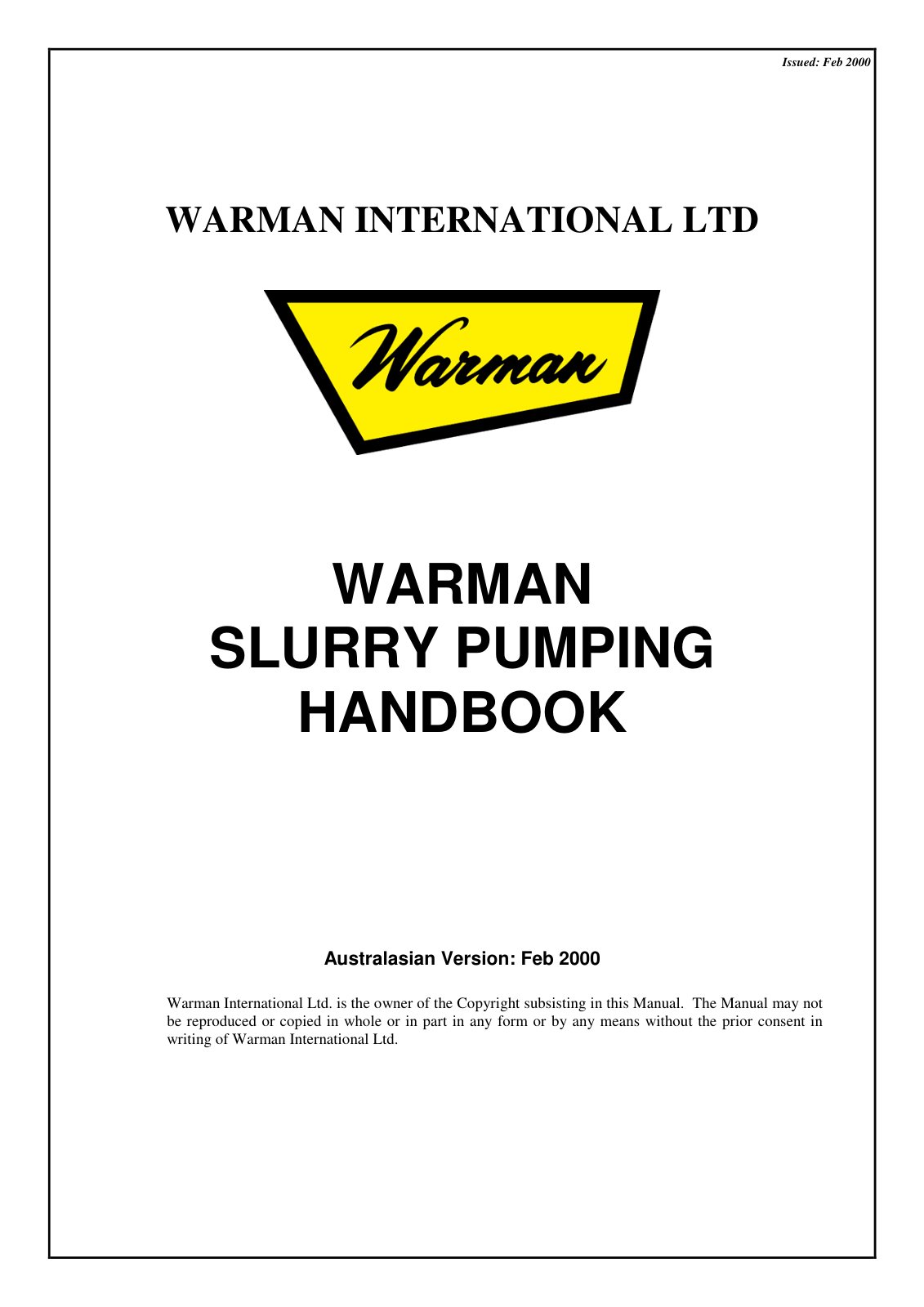 First page of Warman Slurry Pumping Handbook