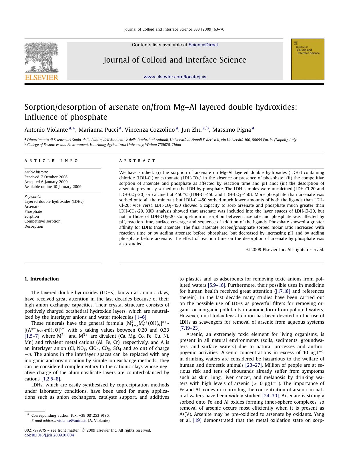 First page of Sorption desorption of arsenate on from