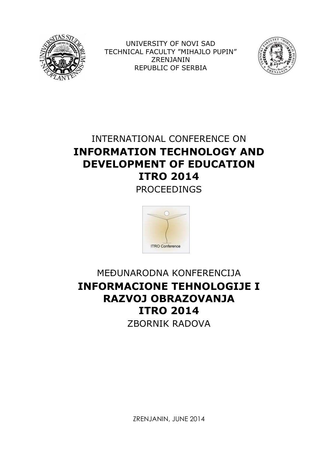First page of International Conference on Information Technology and Development of Education, ITRO 2014, Proceedings