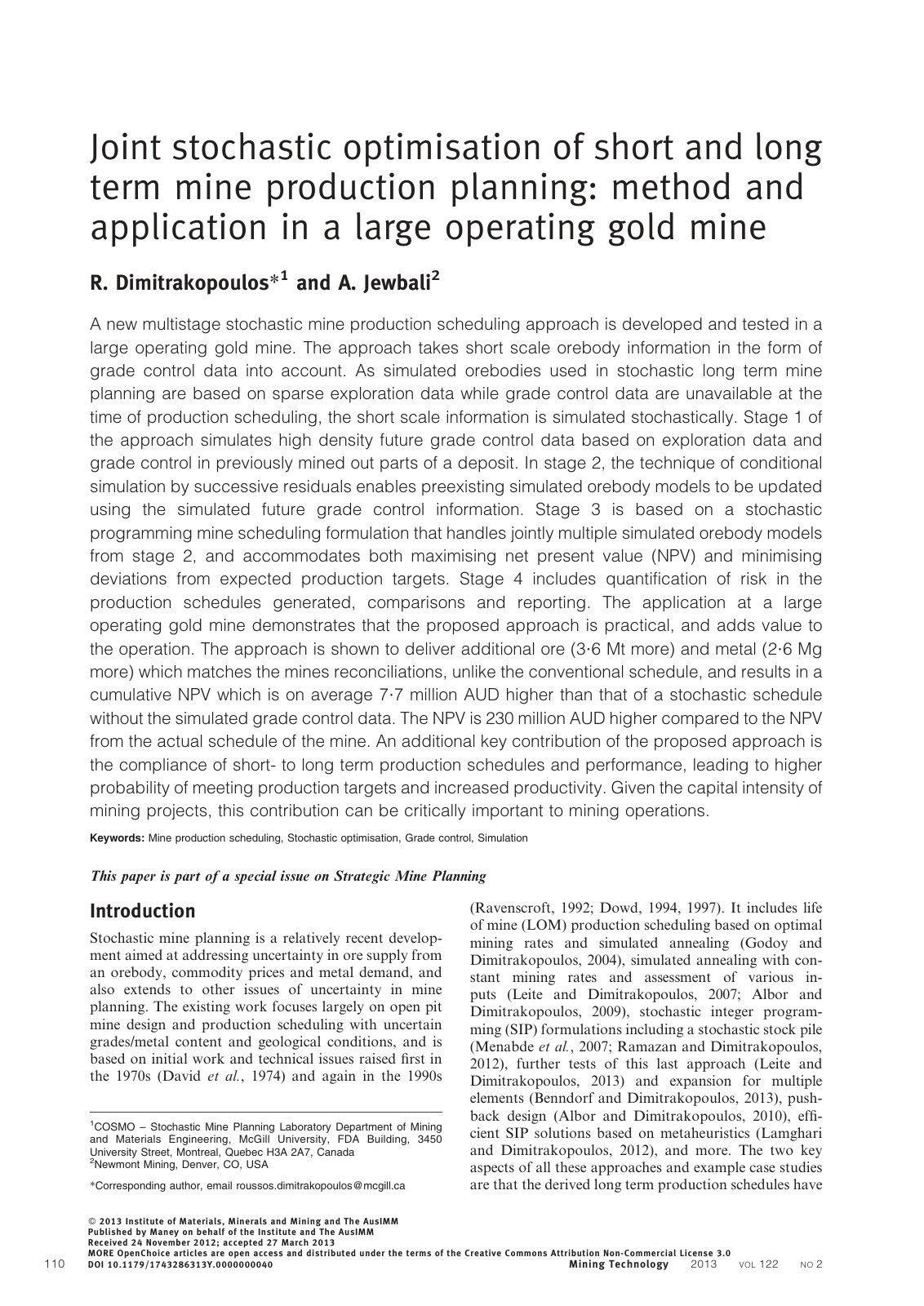 First page of Joint stochastic optimisation of short a