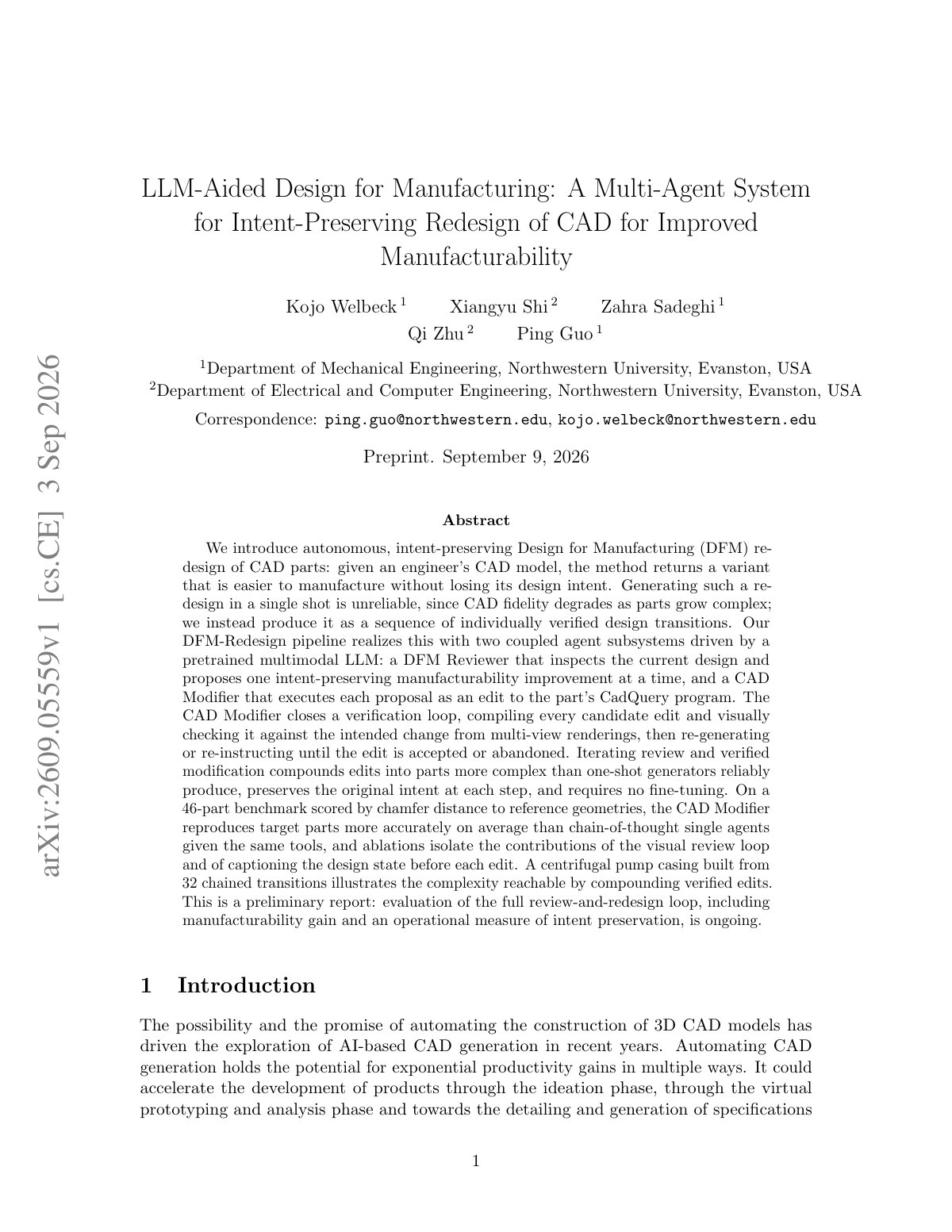 First page of 2026 Welbeck CAD Manufacturability Multi Agent Redesign
