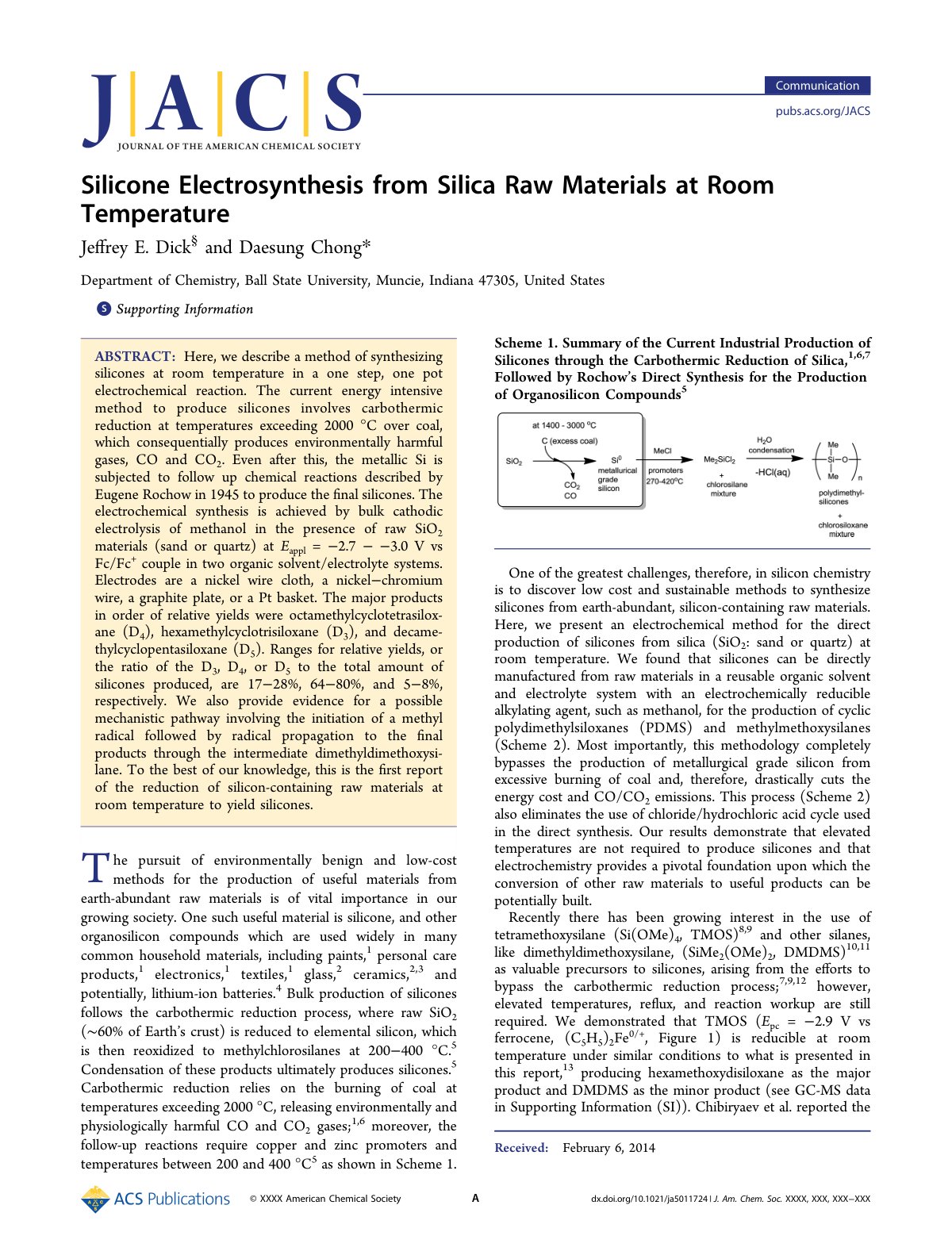 First page of Retraction of Silicone Electrosynthesis
