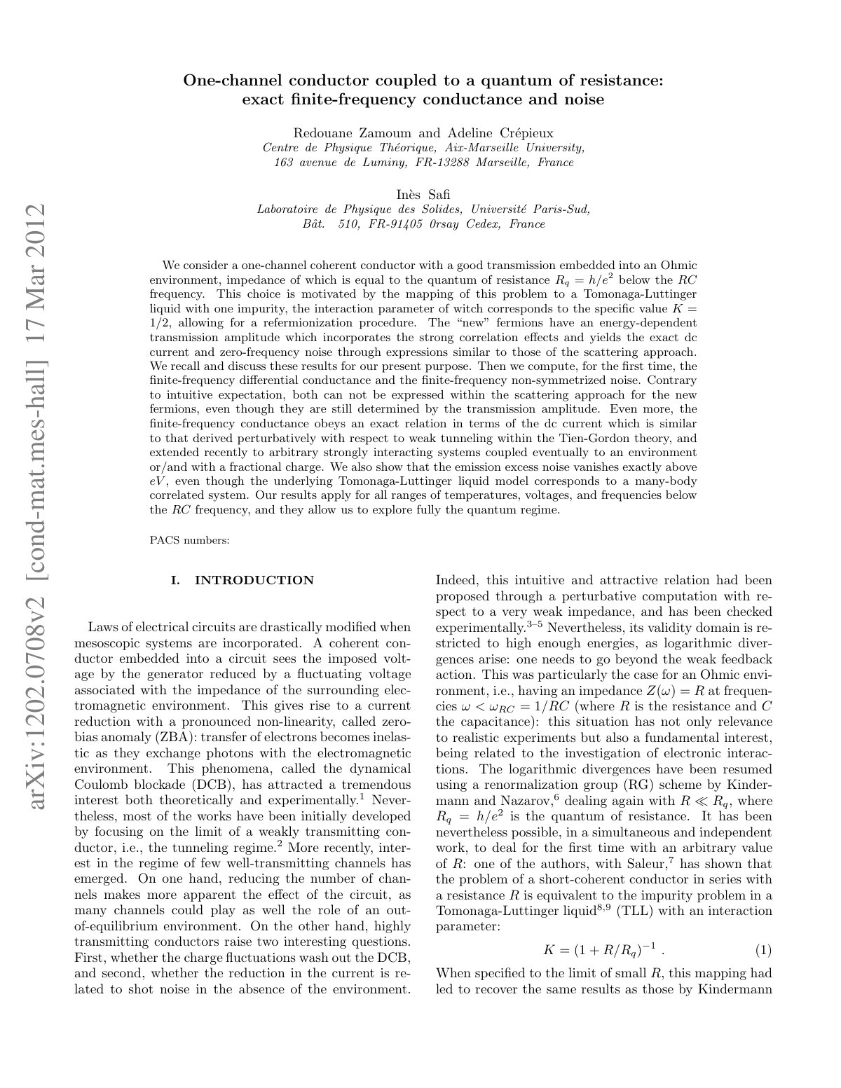 First page of A one channel conductor coupled to a qua