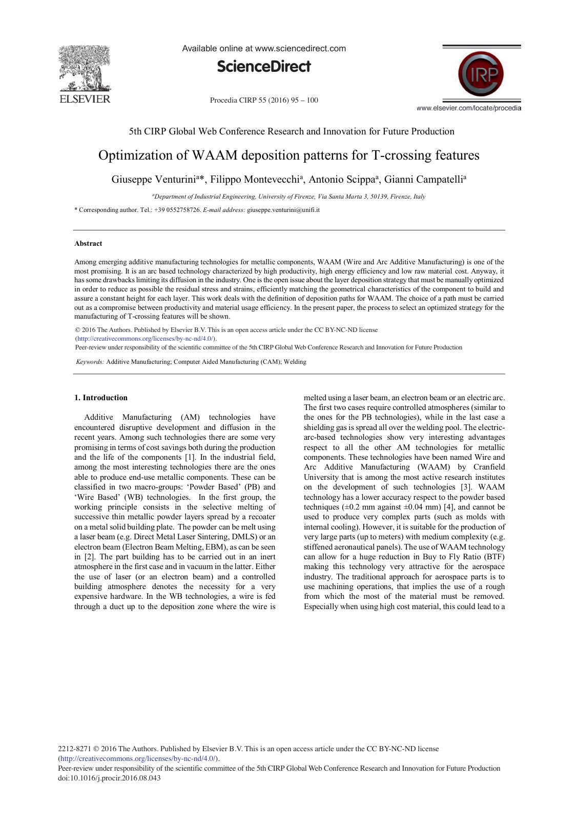 First page of Optimization of WAAM deposition patterns for T-crossing features