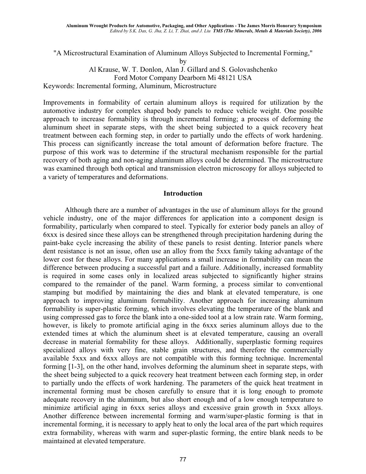 First page of A Microstructural Examination of Aluminum Alloys Subjected to Incremental Forming