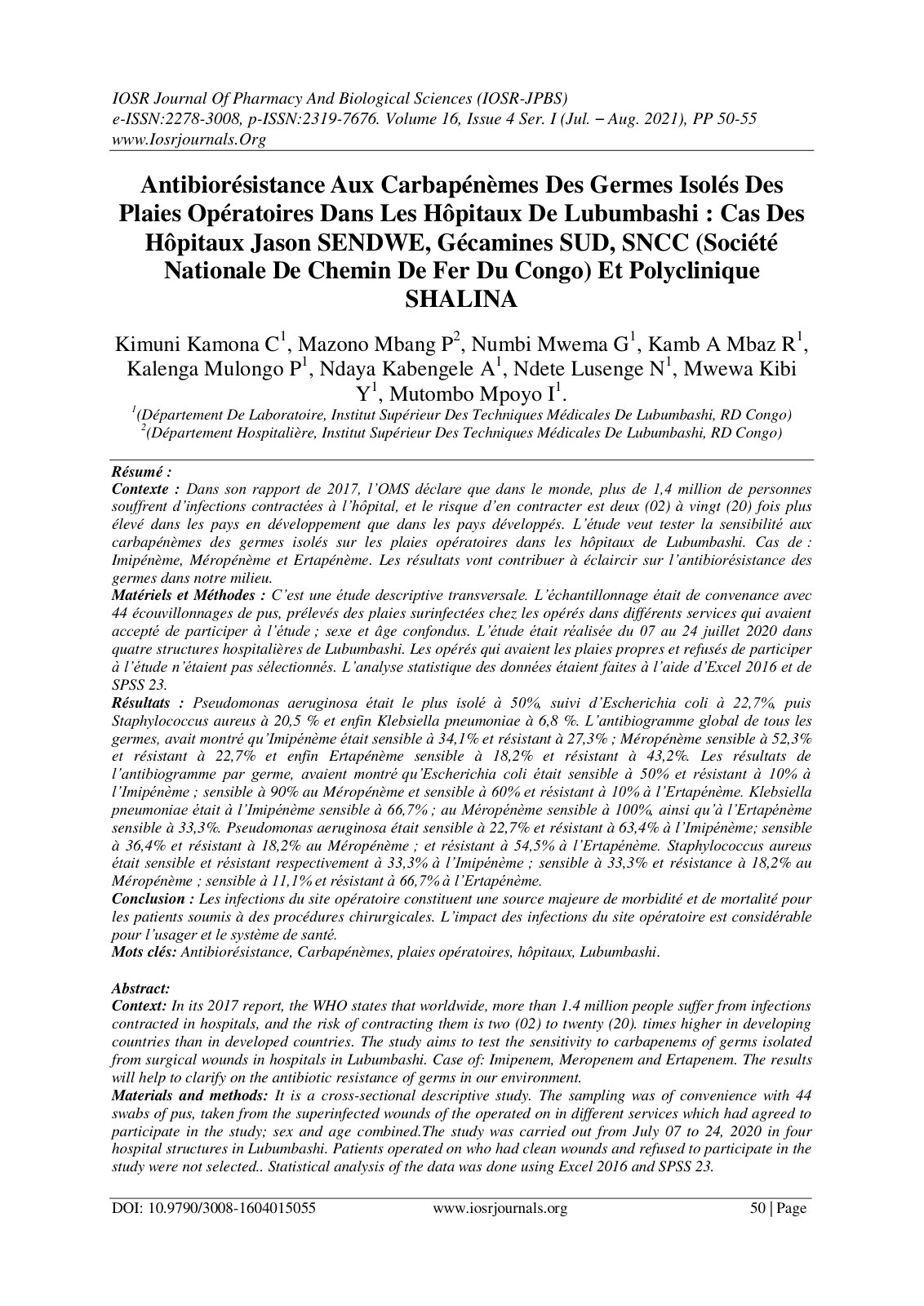 First page of Antibioresistance Aux Carbapenemes Des G