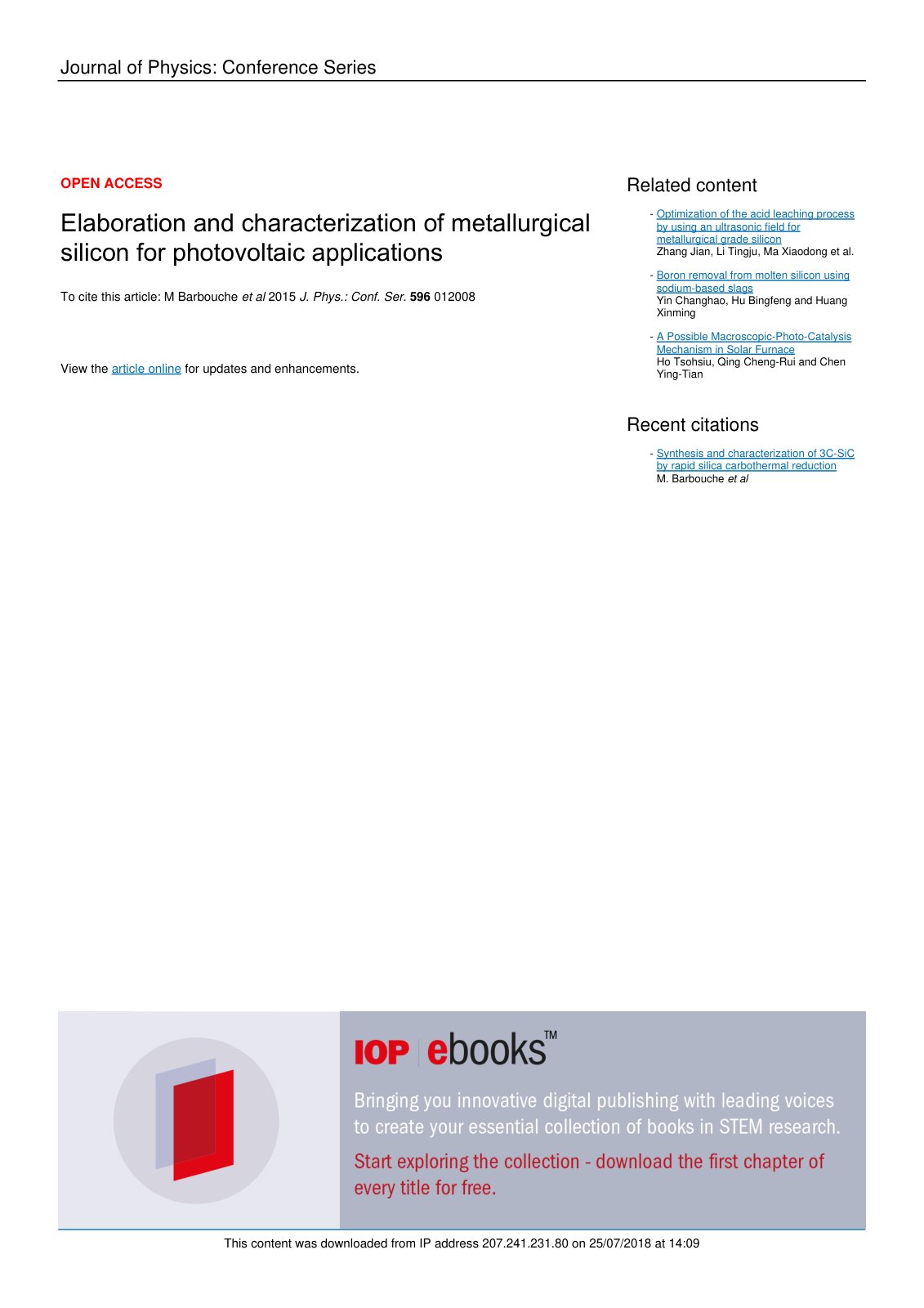 First page of Elaboration and characterization of meta