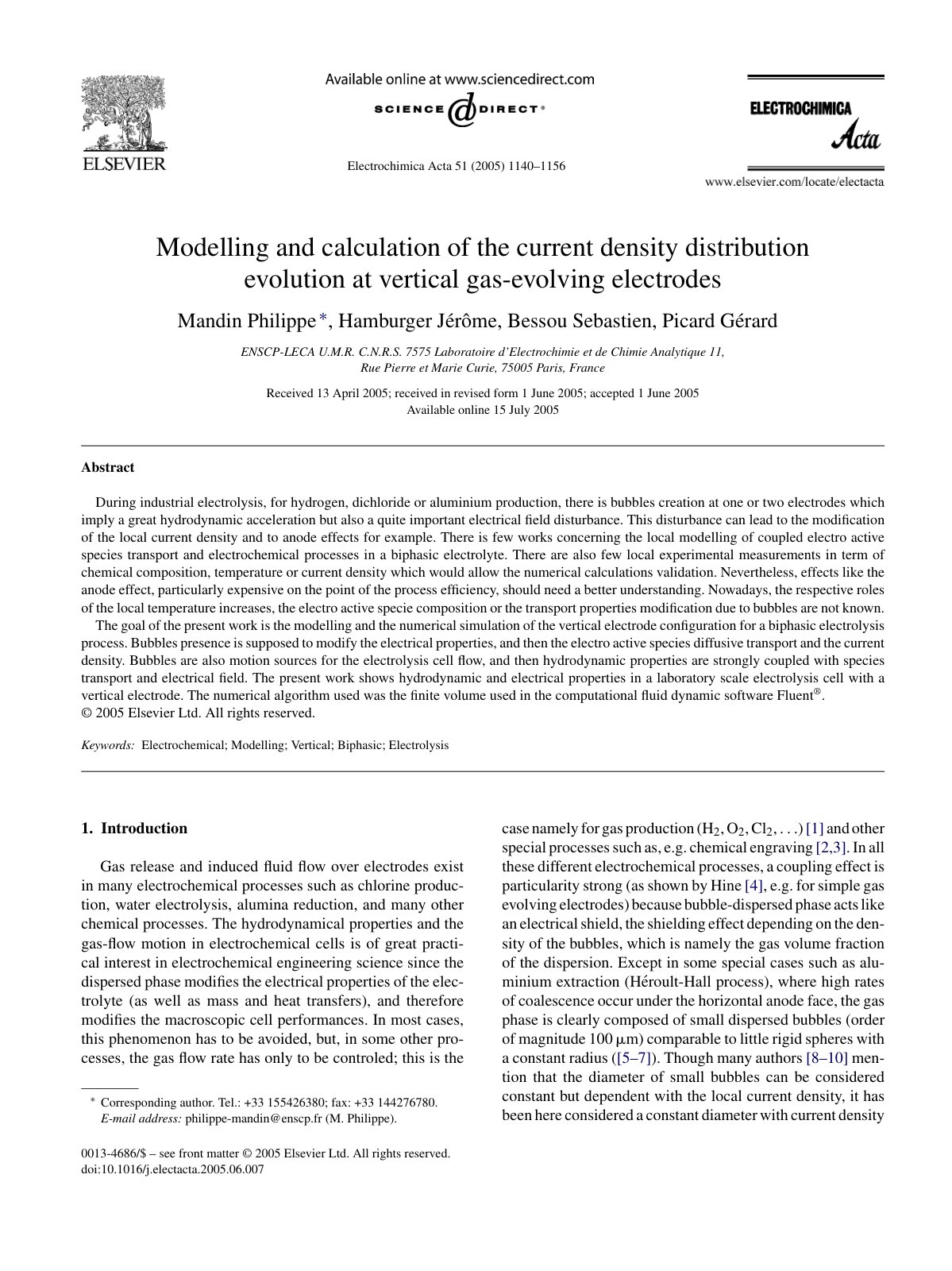 First page of Modelling and calculation of the current density distribution evolution at vertical gas-evolving electrodes