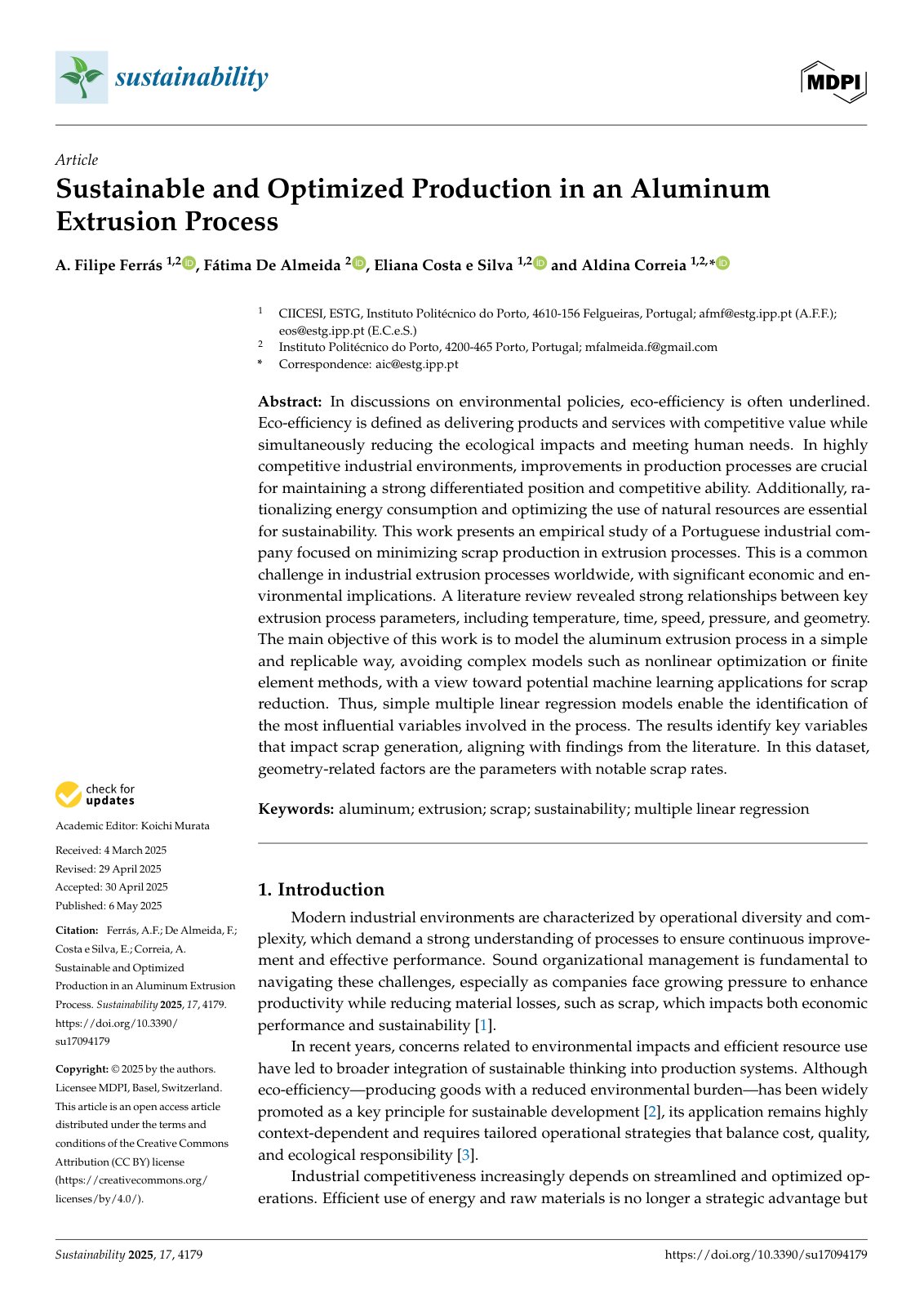 First page of Sustainable and Optimized Production in an Aluminum Extrusion Process