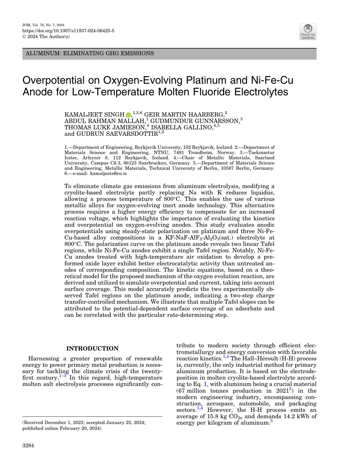 First page of Overpotential on Oxygen Evolving Platinu