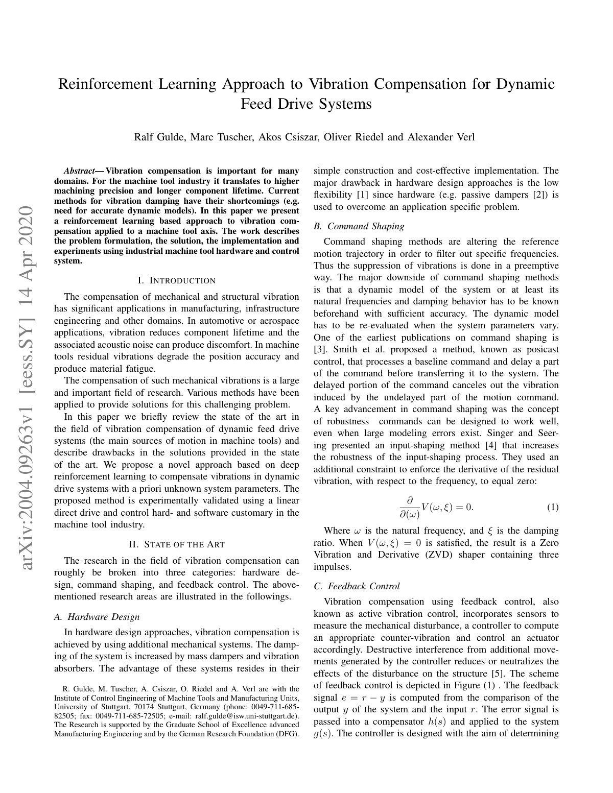 First page of Reinforcement Learning Approach to Vibration Compensation for Dynamic