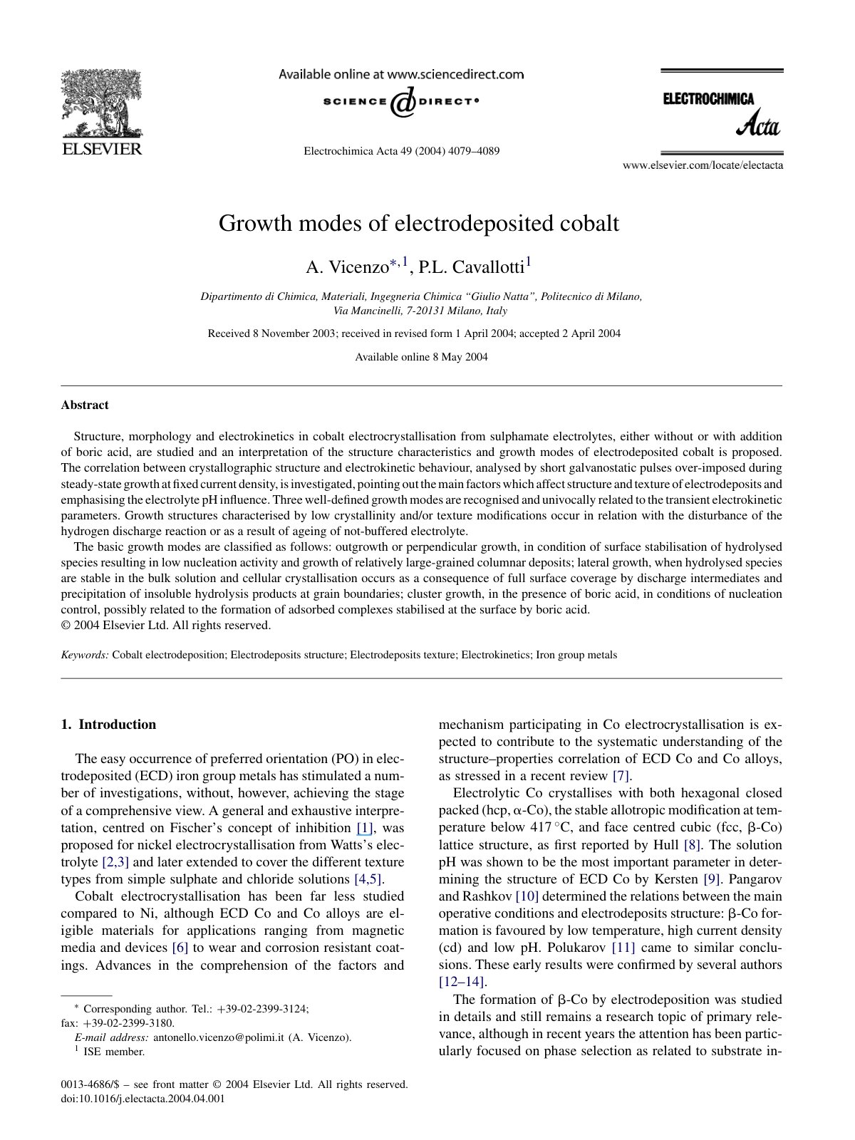 First page of Growth modes of electrodeposited cobalt