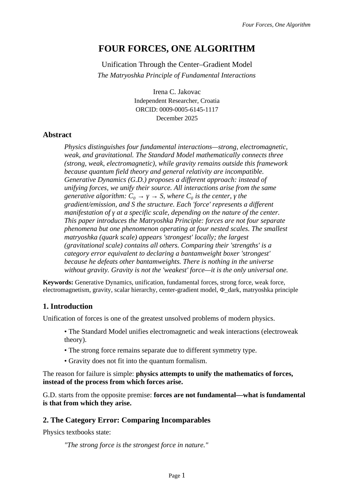 First page of Four Forces One Algorithm Why Physics Ca