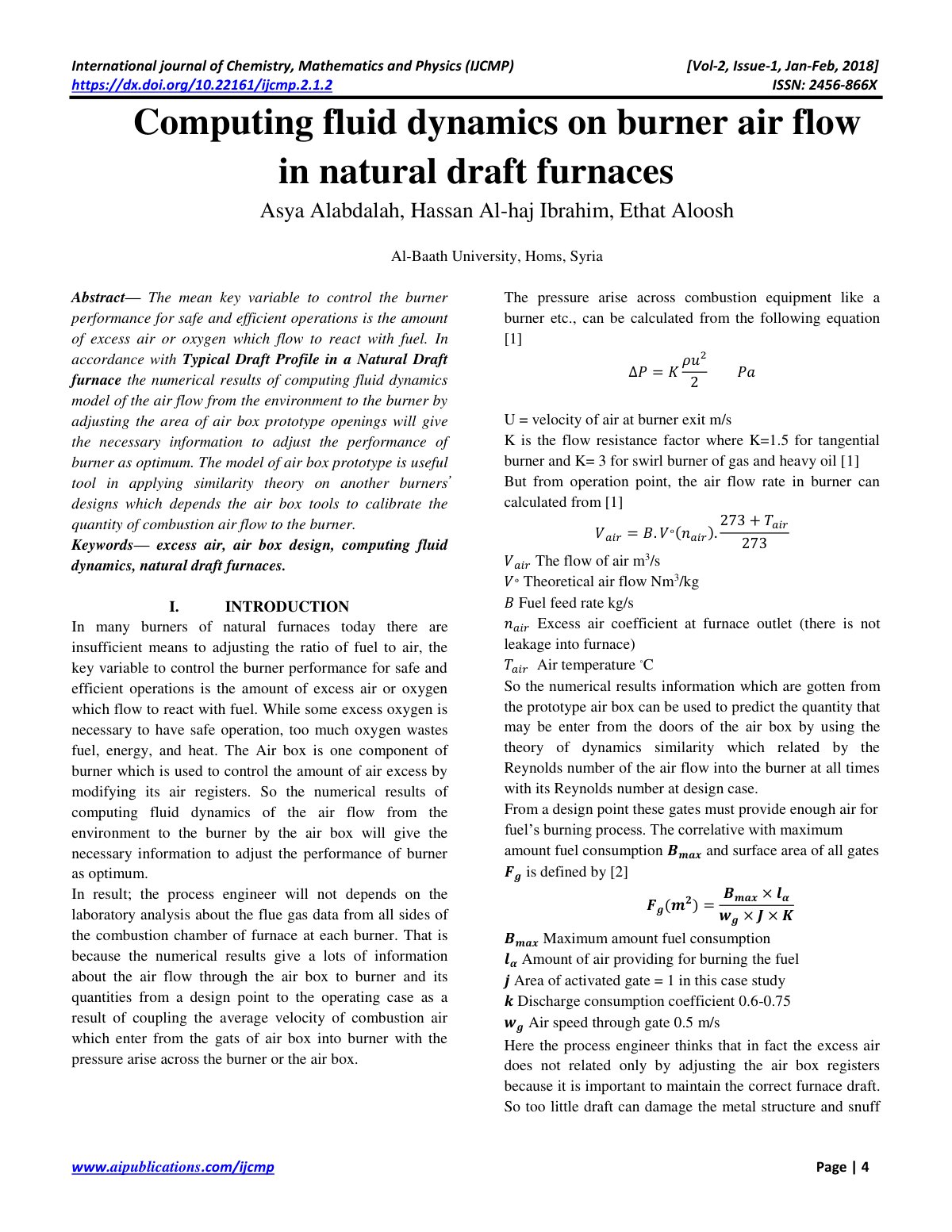 First page of Computing fluid dynamics on burner air f