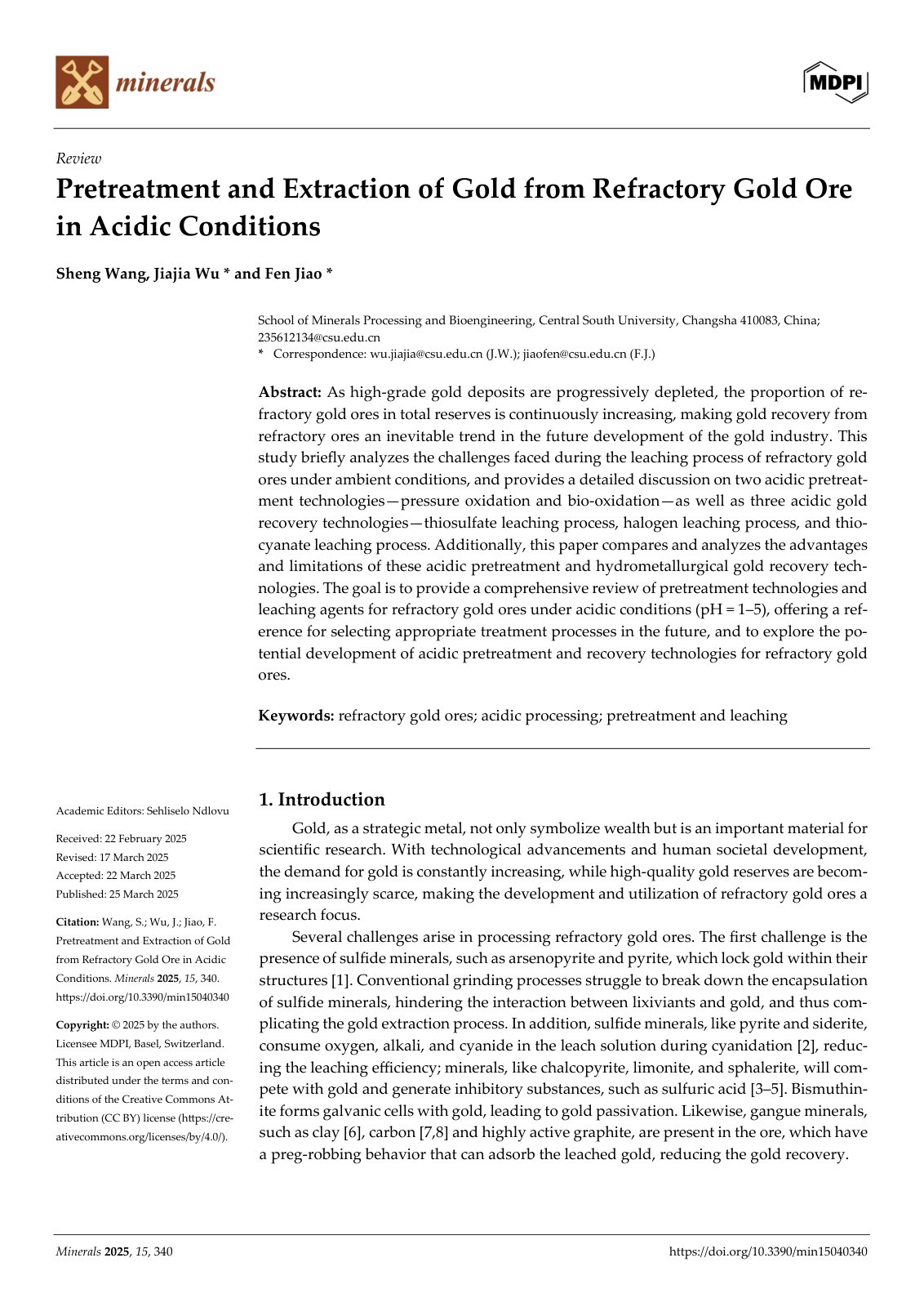 First page of Type of the Paper (Article