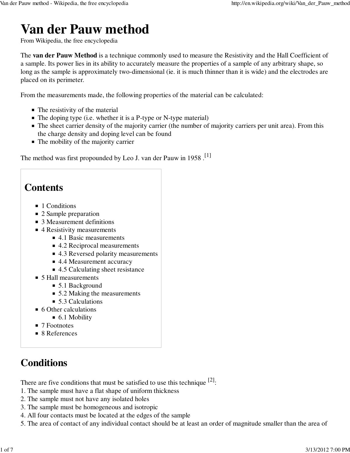 First page of Van der Pauw method