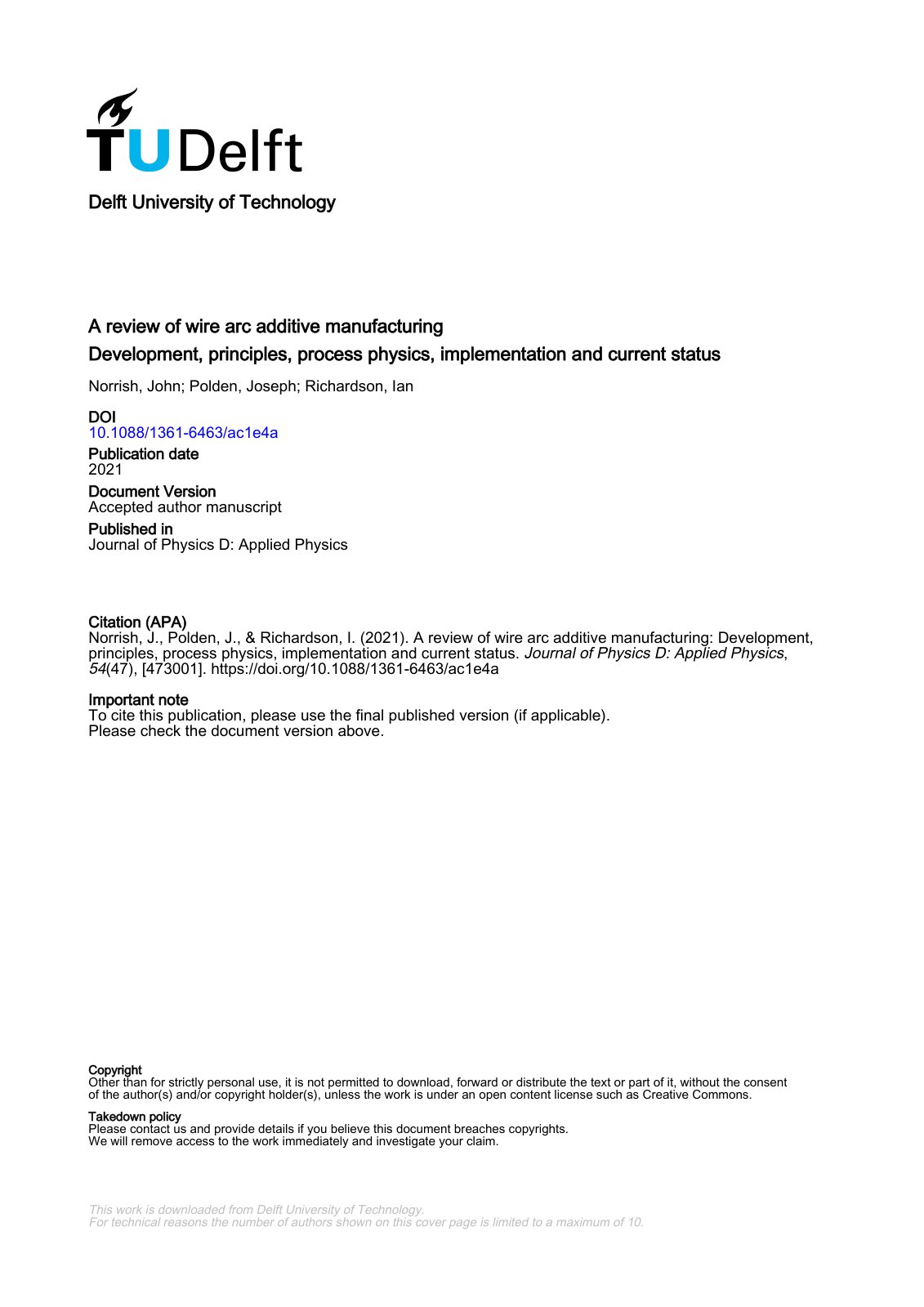 First page of A review of wire arc additive manufactur