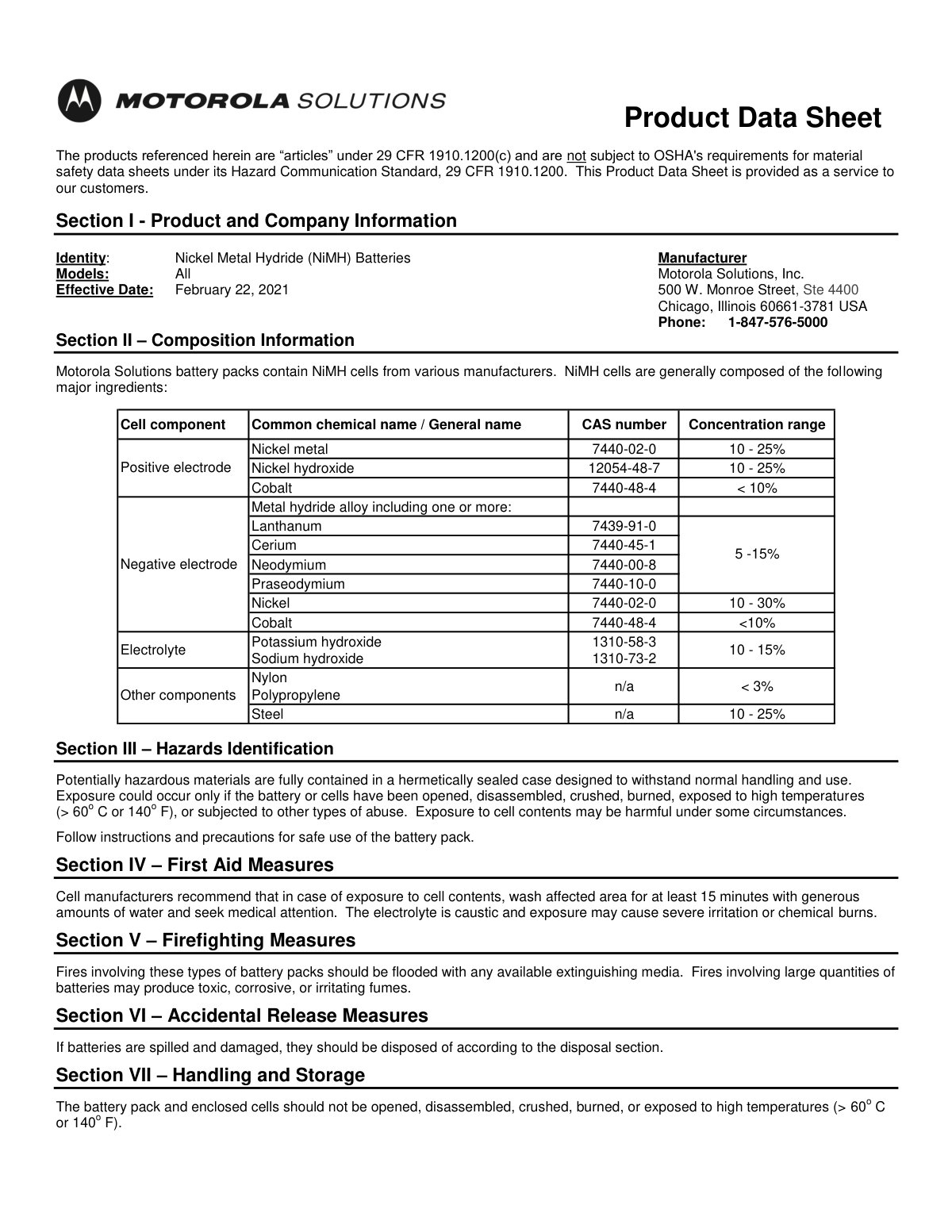 First page of NiMH pds2021 mot solutions
