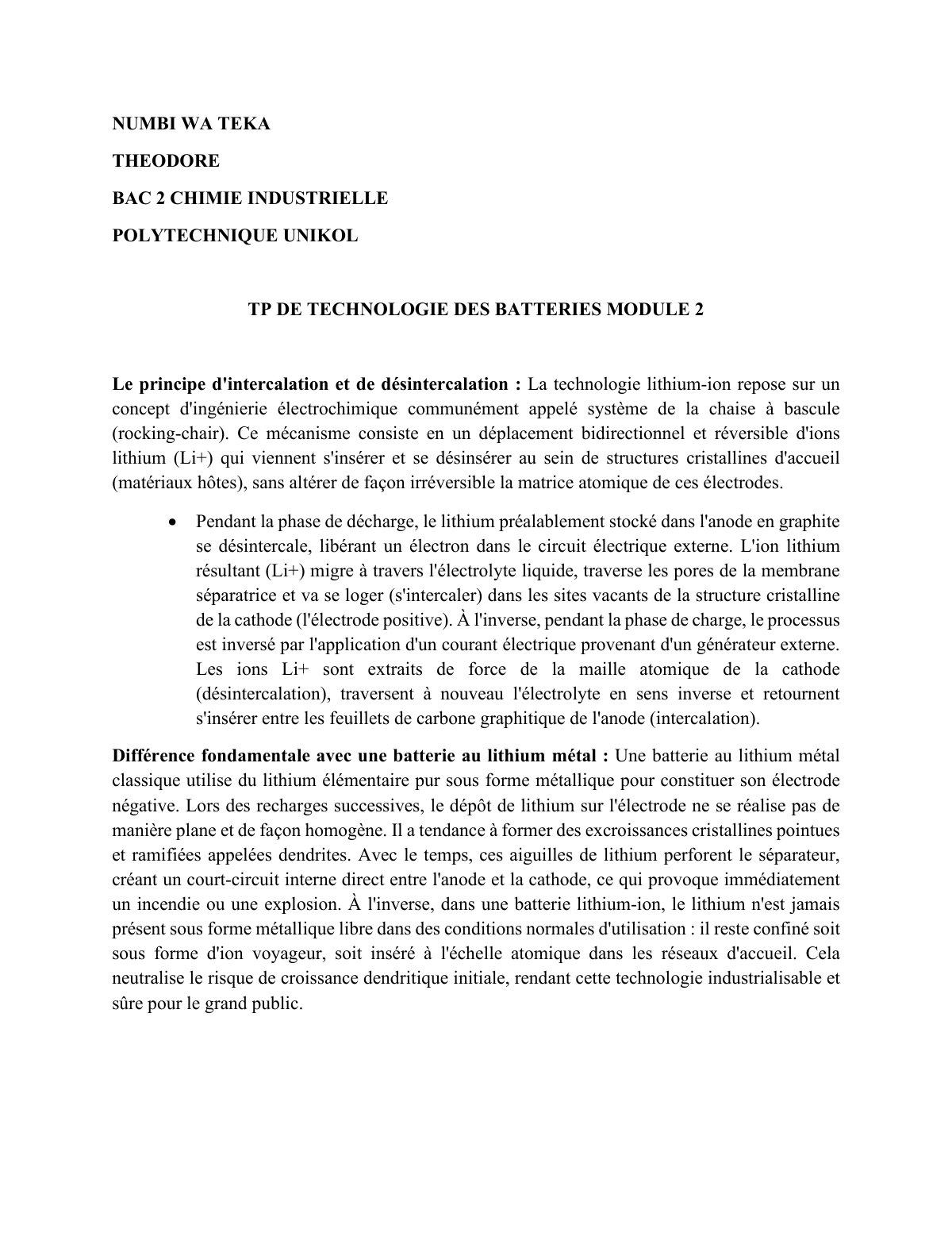 First page of TP DE TECHNOLOGIE DE BATTZRIZ MOD 2