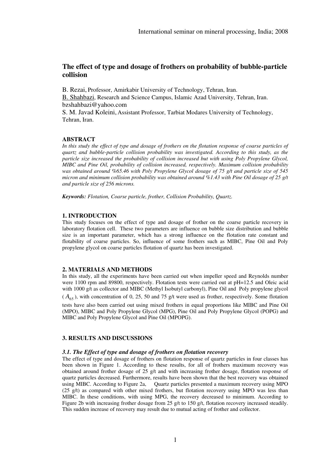 First page of The effect of type and dosage of frother