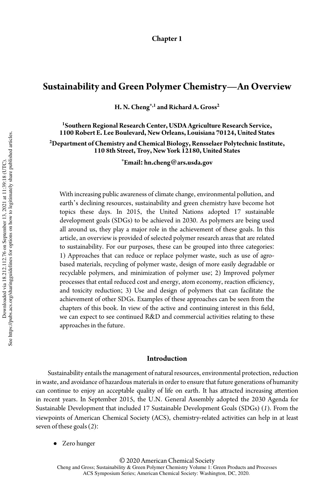 First page of Sustainability and Green Polymer Chemistry—An Overview